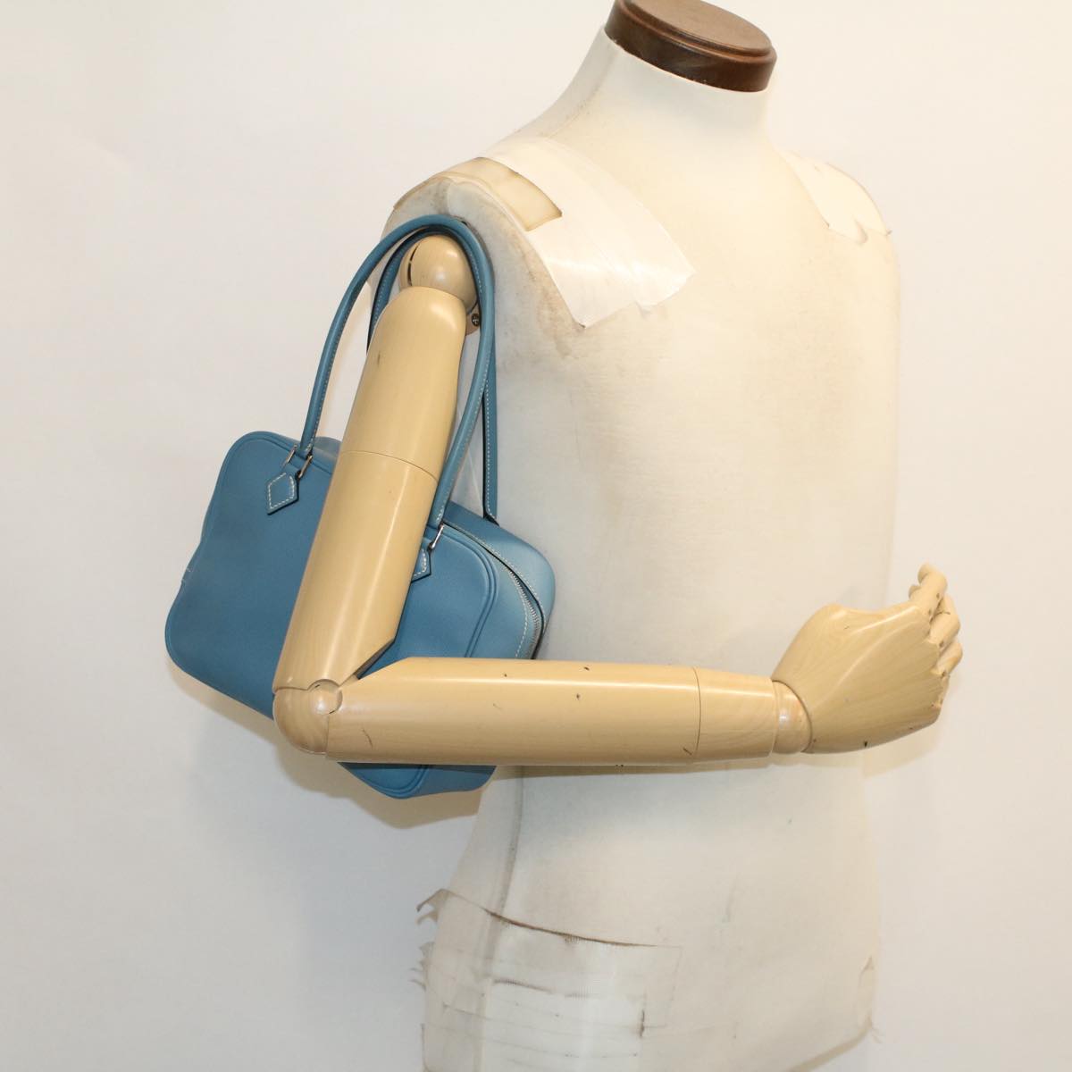 HERMES Purum 20 Hand Bag Leather Light Blue Auth 49423SAM