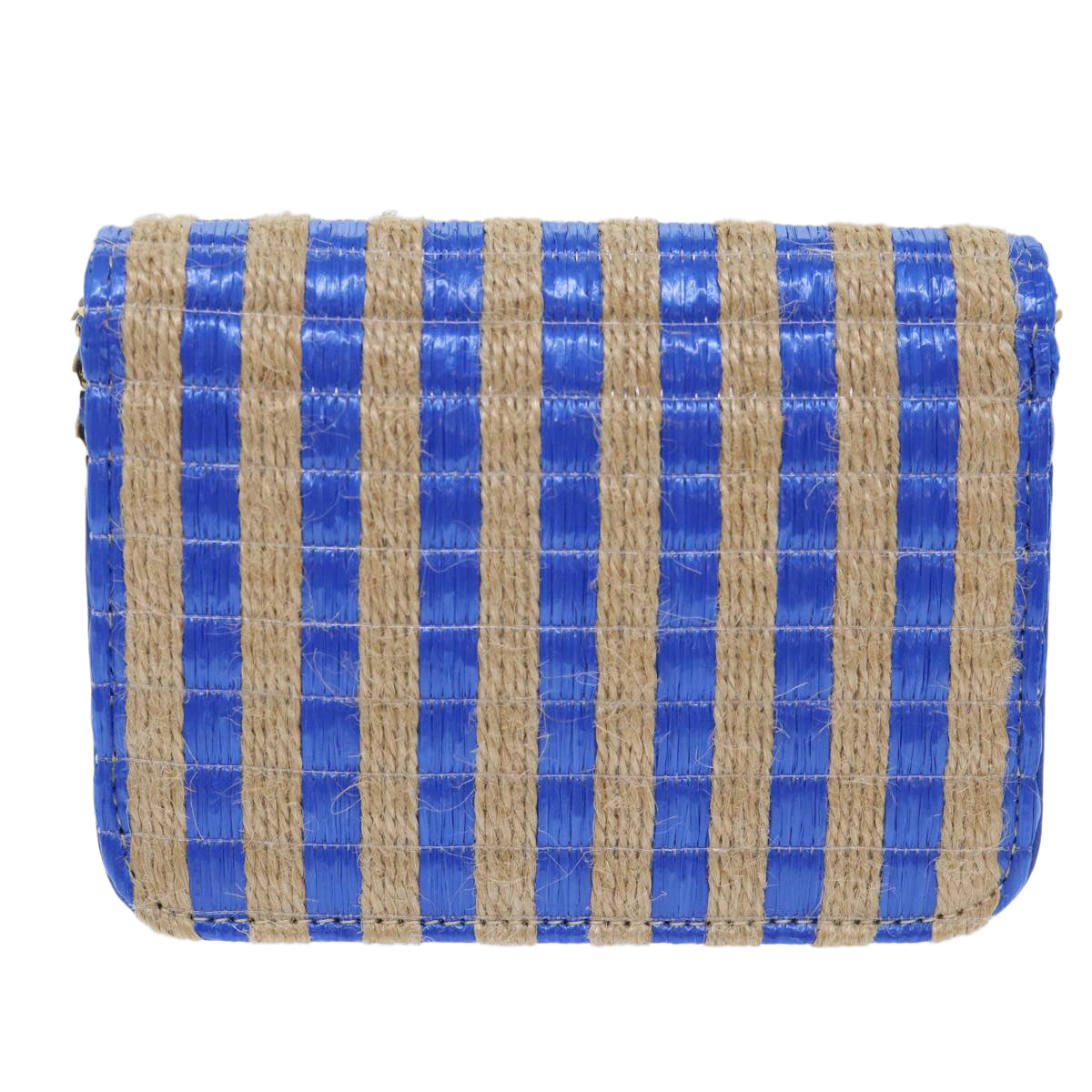 CHANEL Chain Shoulder Bag Raffia Blue Beige CC Auth 51139SV
