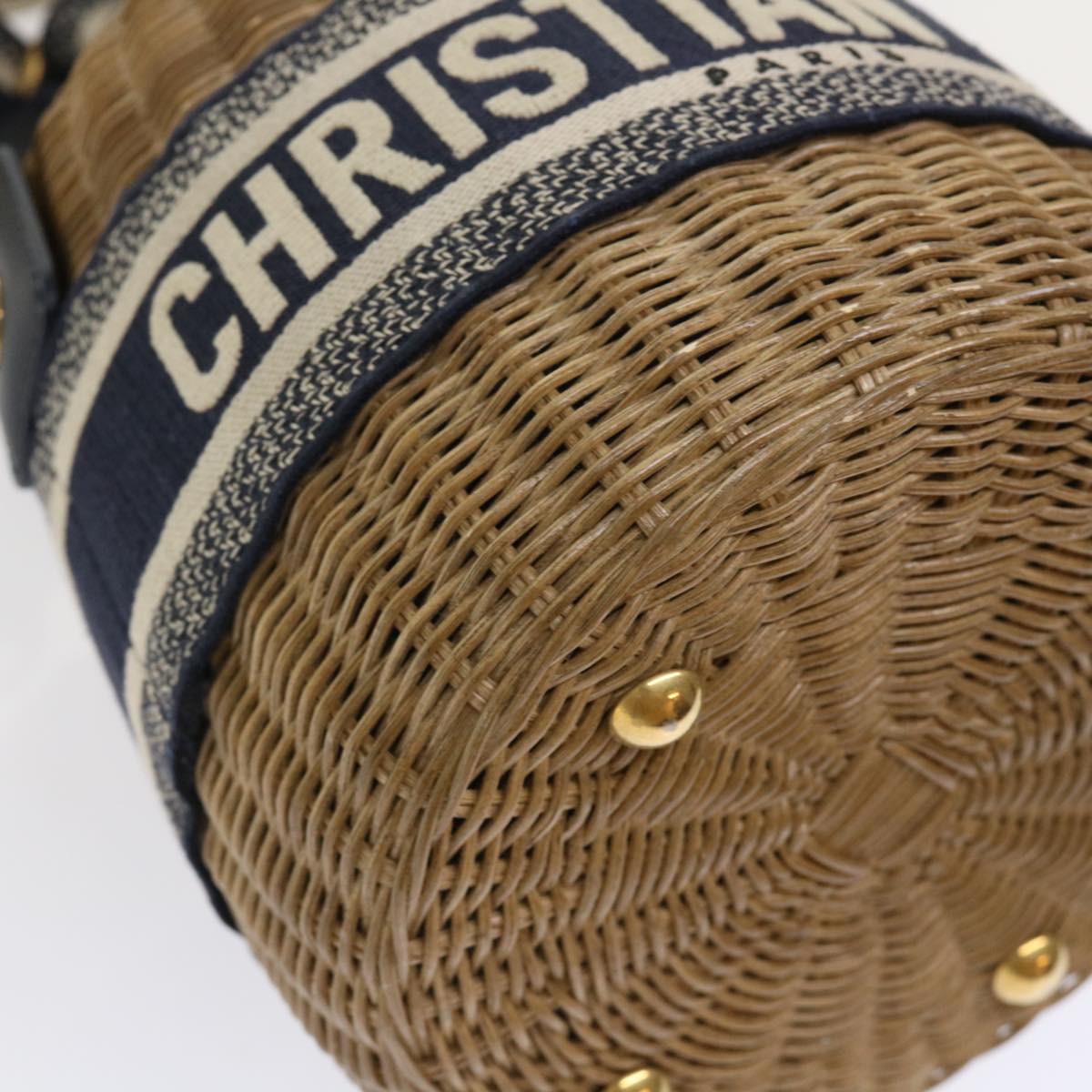Christian Dior Basket Bag Trotter Canvas Shoulder Bag Rattan Blue Auth 51270SAV