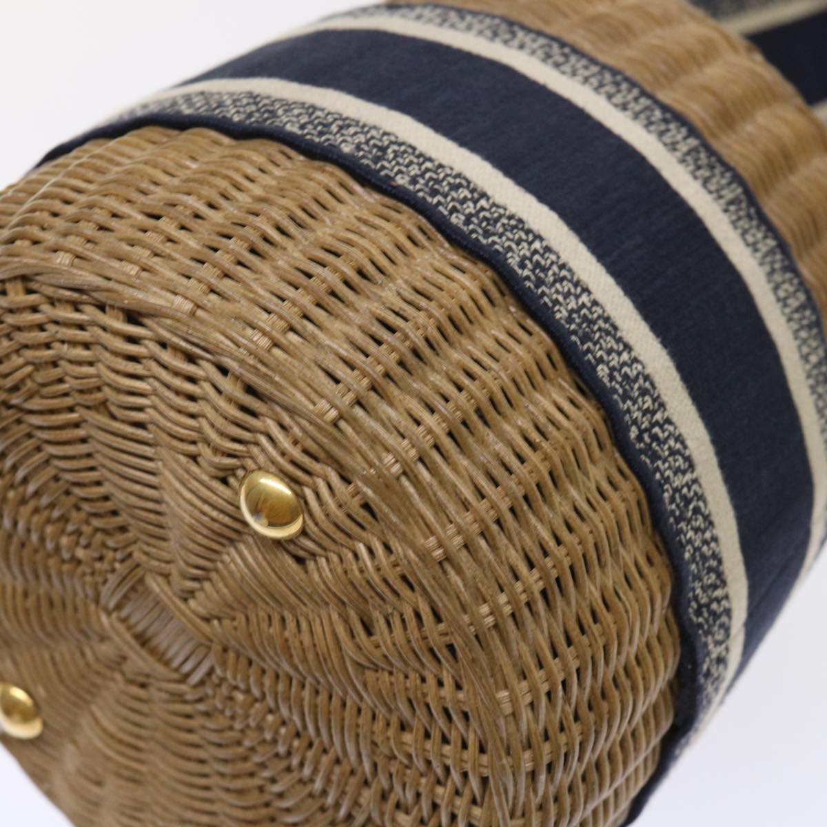Christian Dior Basket Bag Trotter Canvas Shoulder Bag Rattan Blue Auth 51270SAV