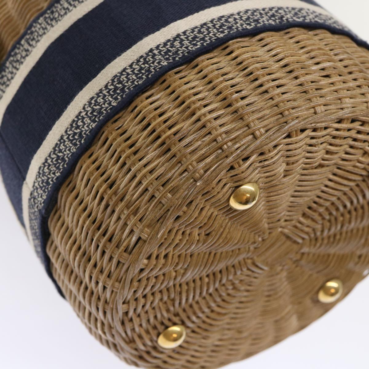 Christian Dior Basket Bag Trotter Canvas Shoulder Bag Rattan Blue Auth 51270SAV
