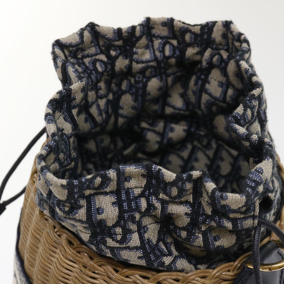 Christian Dior Basket Bag Trotter Canvas Shoulder Bag Rattan Blue Auth 51270SAV