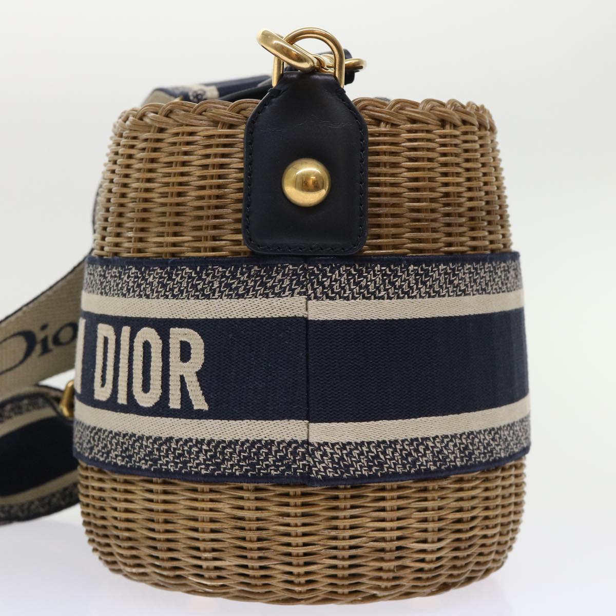 Christian Dior Basket Bag Trotter Canvas Shoulder Bag Rattan Blue Auth 51270SAV