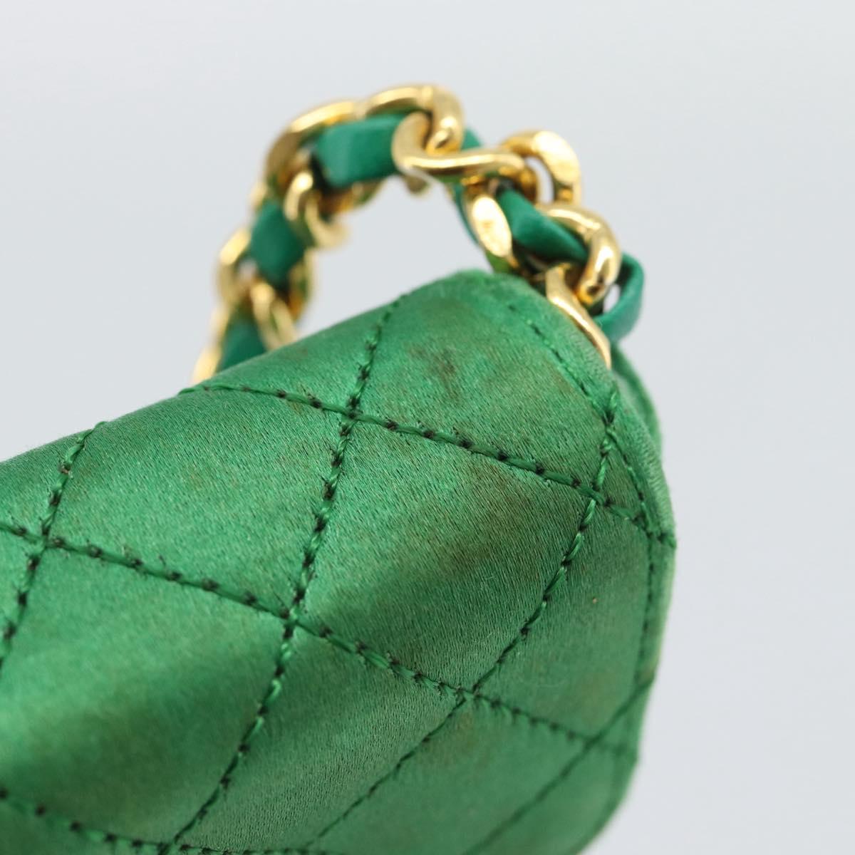 CHANEL Mini Matelasse Chain Pouch Shoulder Bag Satin Green Gold CC Auth 51271V