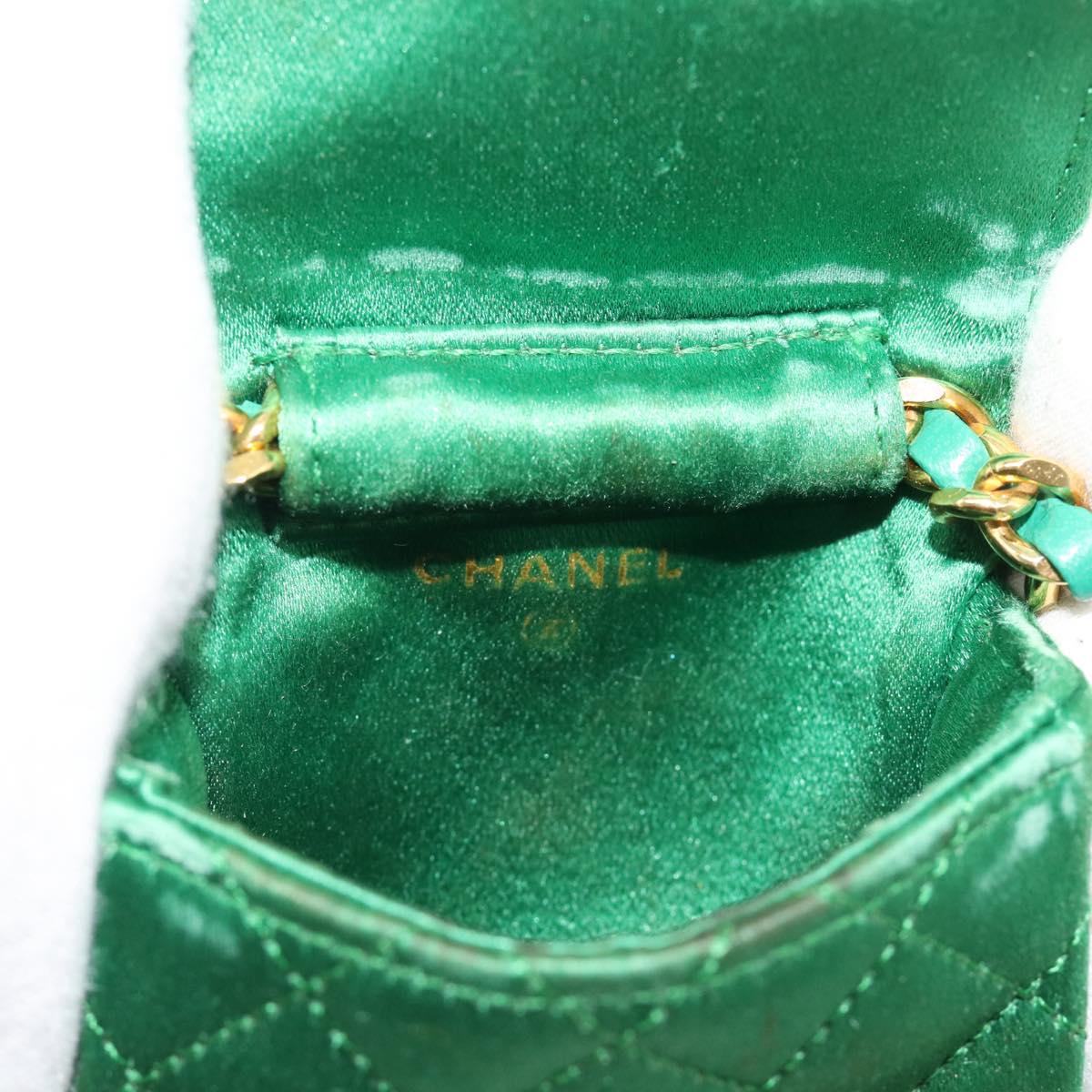 CHANEL Mini Matelasse Chain Pouch Shoulder Bag Satin Green Gold CC Auth 51271V