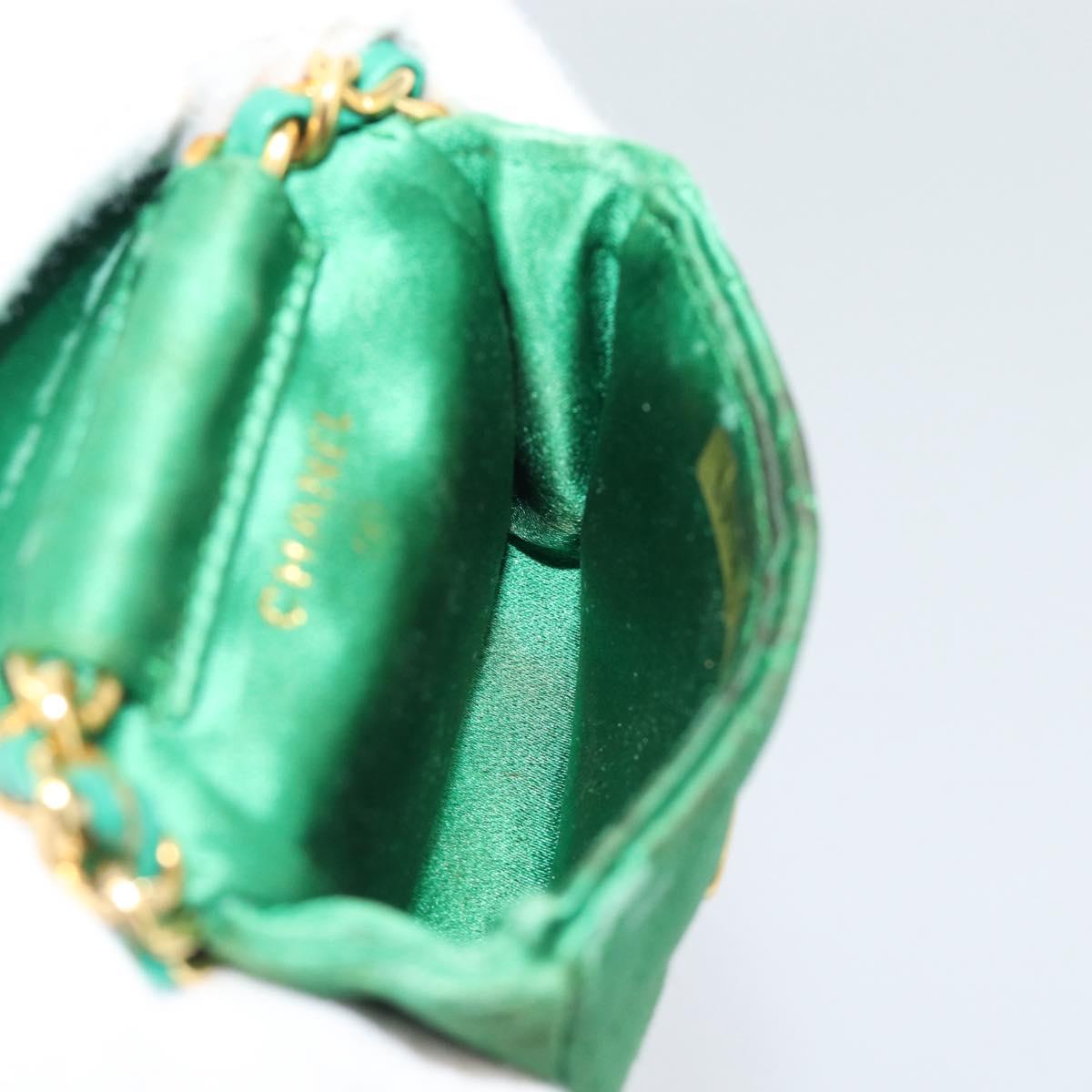 CHANEL Mini Matelasse Chain Pouch Shoulder Bag Satin Green Gold CC Auth 51271V