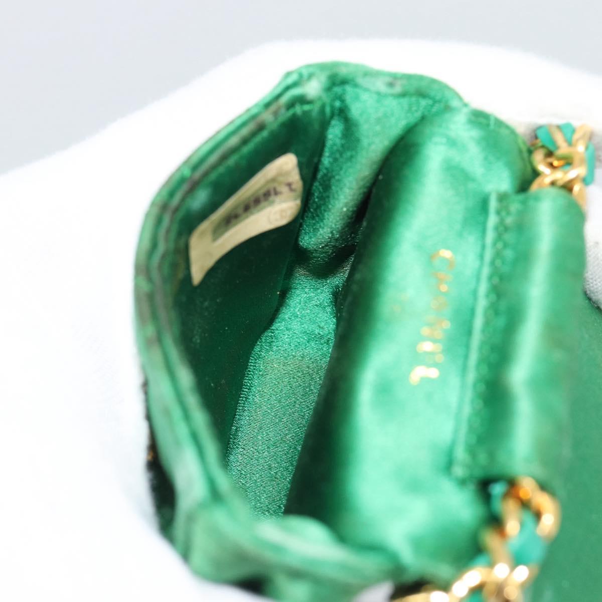 CHANEL Mini Matelasse Chain Pouch Shoulder Bag Satin Green Gold CC Auth 51271V