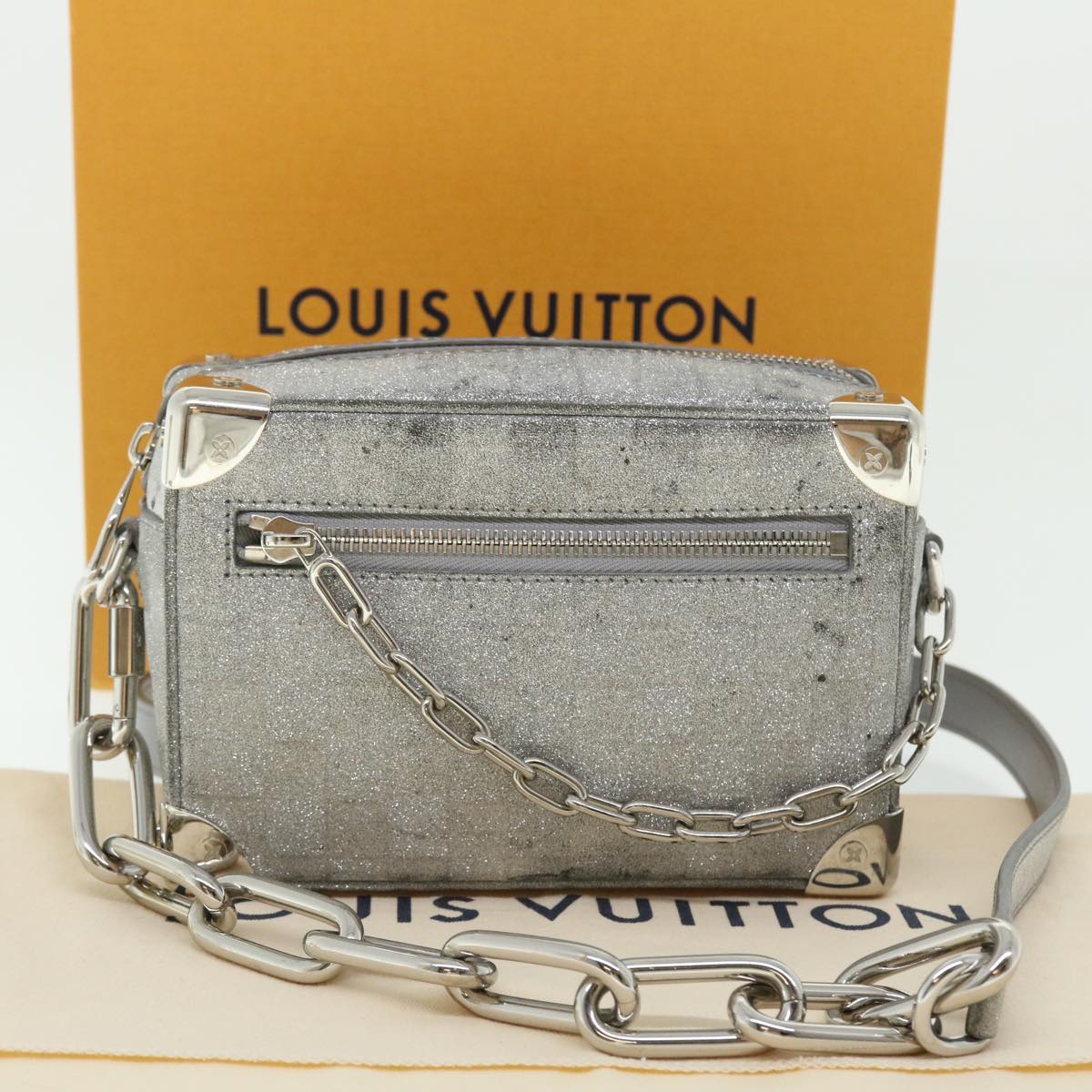LOUIS VUITTON Damier Glitter Mini Soft Trunk Bag Silver M59726 LV Auth 51371V