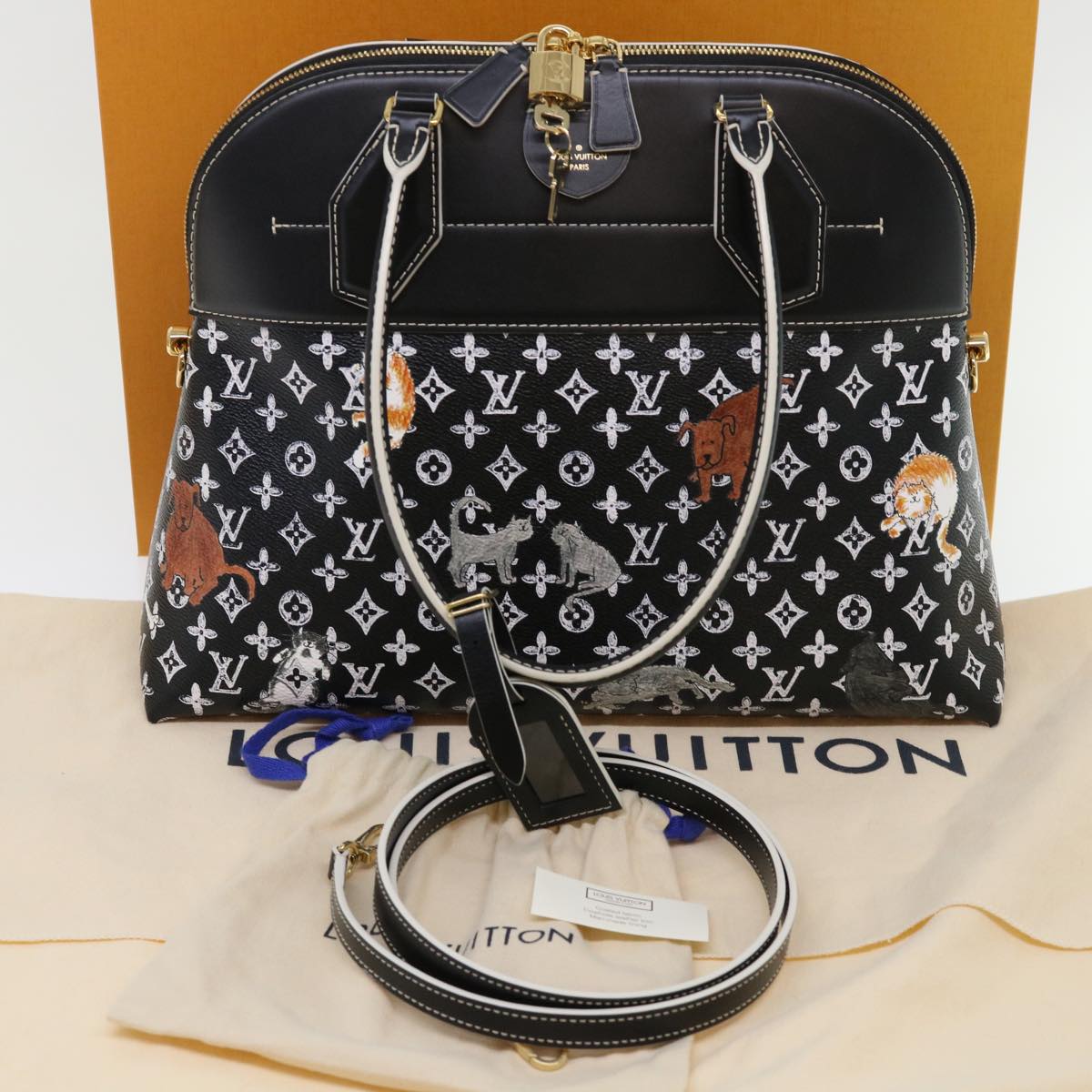 LOUIS VUITTON Catgram Alma Souple Hand Bag 2way Black M44403 LV Auth 52542SM