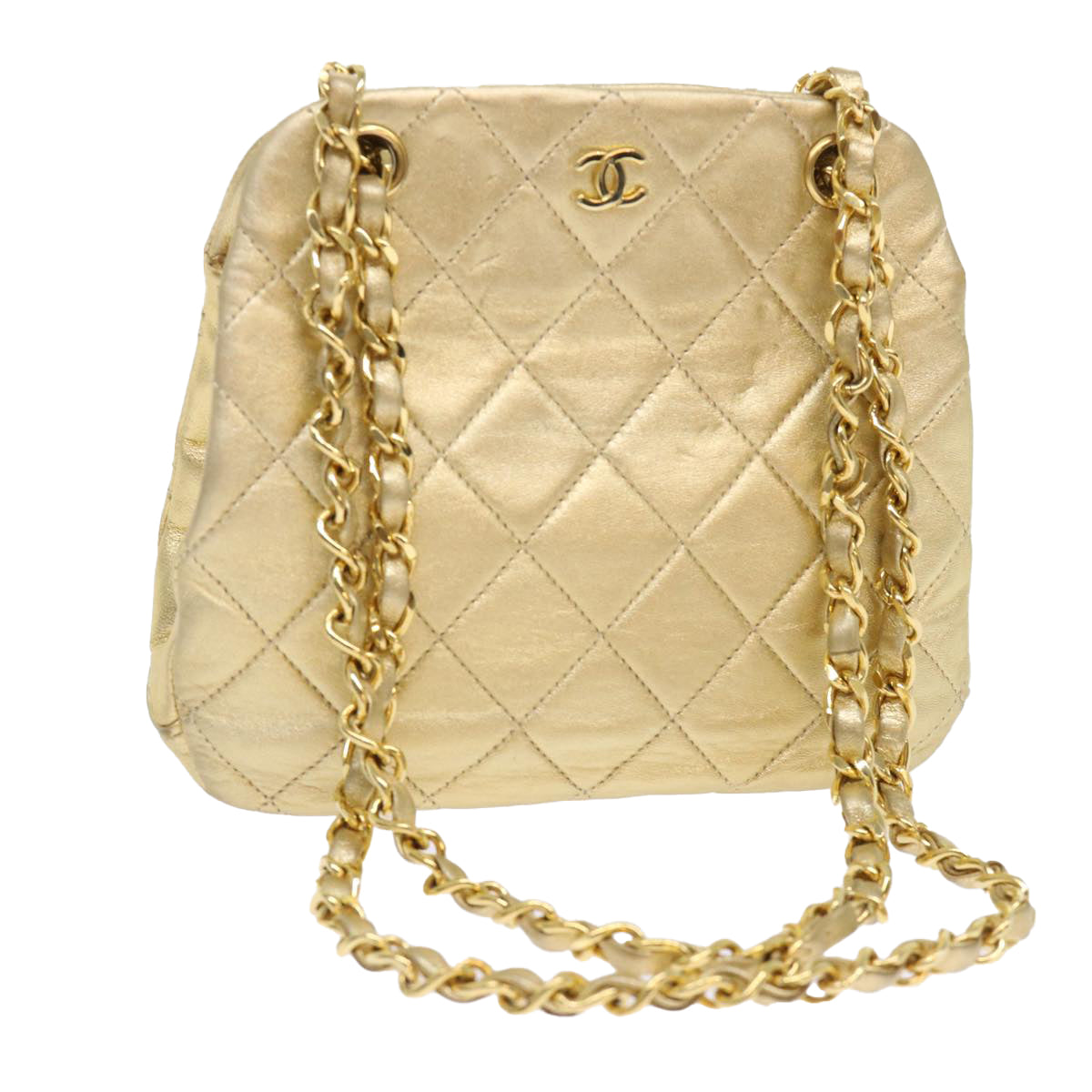 CHANEL Matelasse Chain Shoulder Bag Leather Gold CC Auth 53015SAM