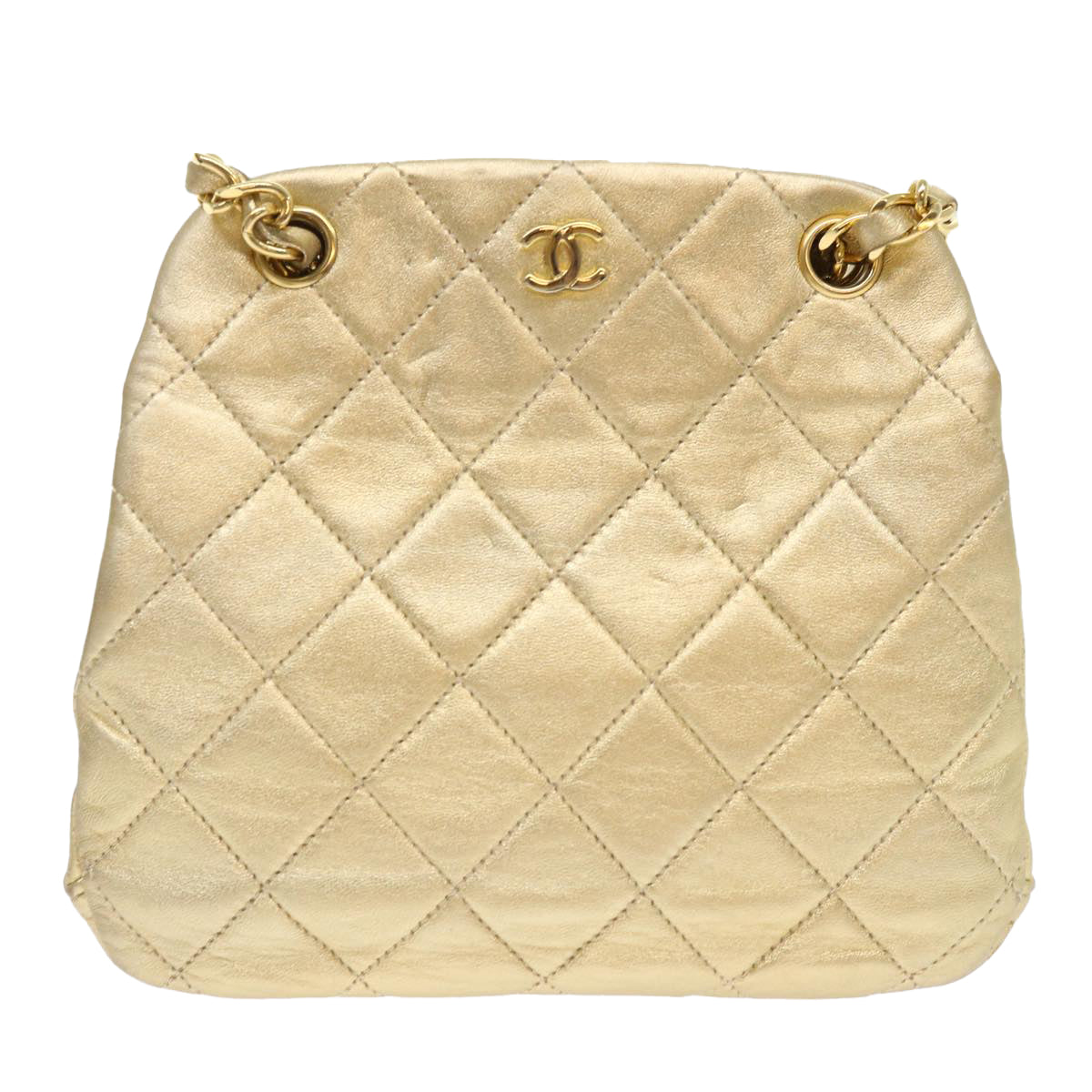 CHANEL Matelasse Chain Shoulder Bag Leather Gold CC Auth 53015SAM
