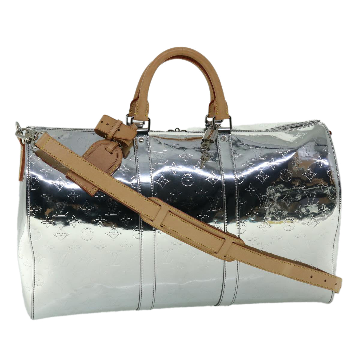 LOUIS VUITTON Monogram Keepall Bandouliere 50 Bag Silver M45886 LV Auth 53414S