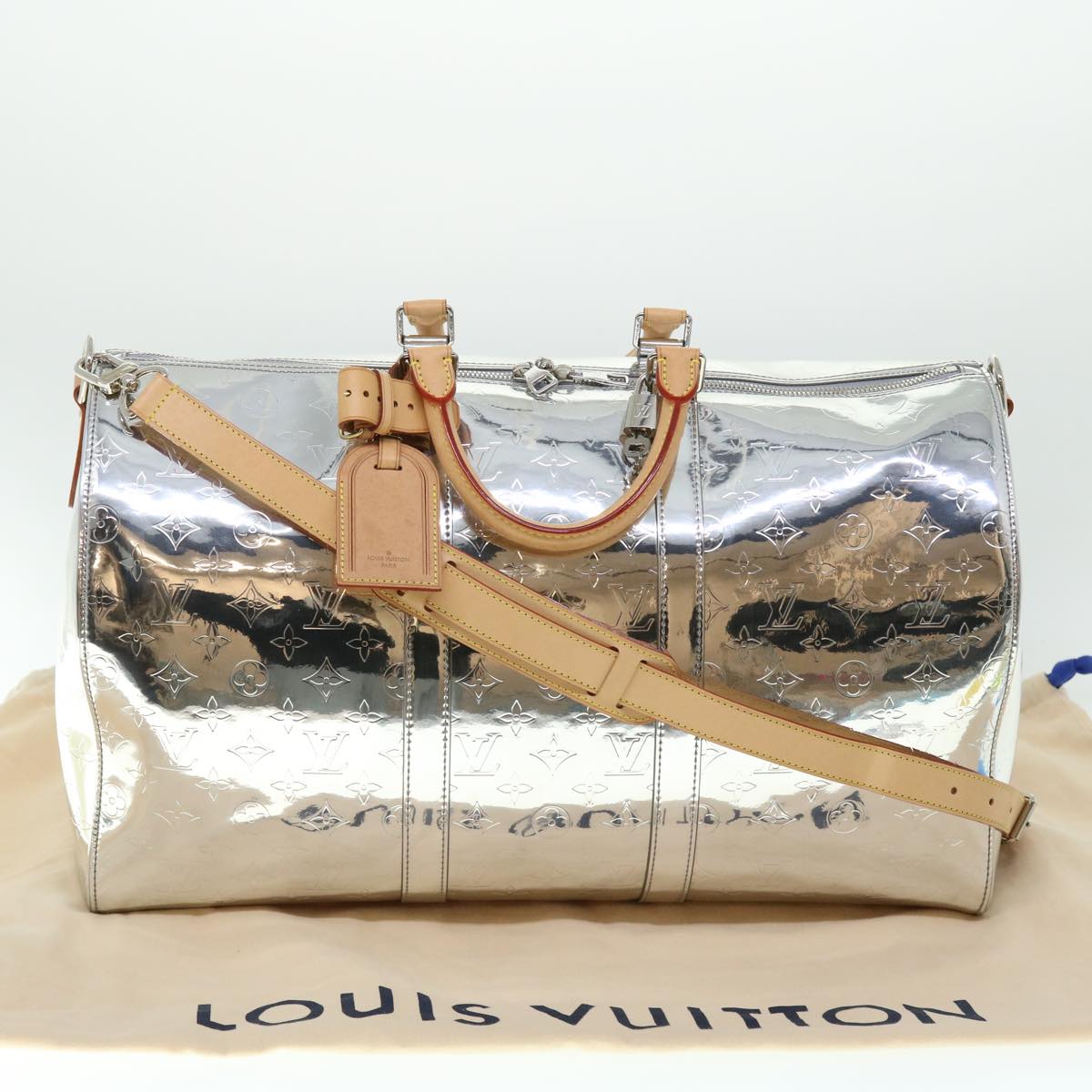 LOUIS VUITTON Monogram Keepall Bandouliere 50 Bag Silver M45886 LV Auth 53414S