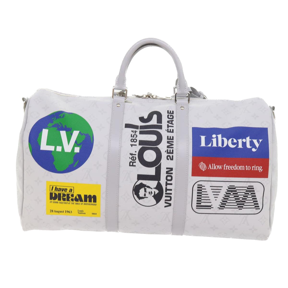 LOUIS VUITTON Monogram White Keepall Bandouliere 50 Bag M44643 LV Auth 55862S