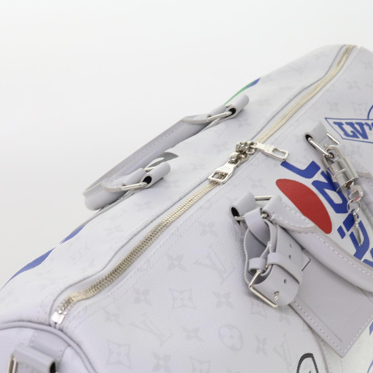 LOUIS VUITTON Monogram White Keepall Bandouliere 50 Bag M44643 LV Auth 55862S