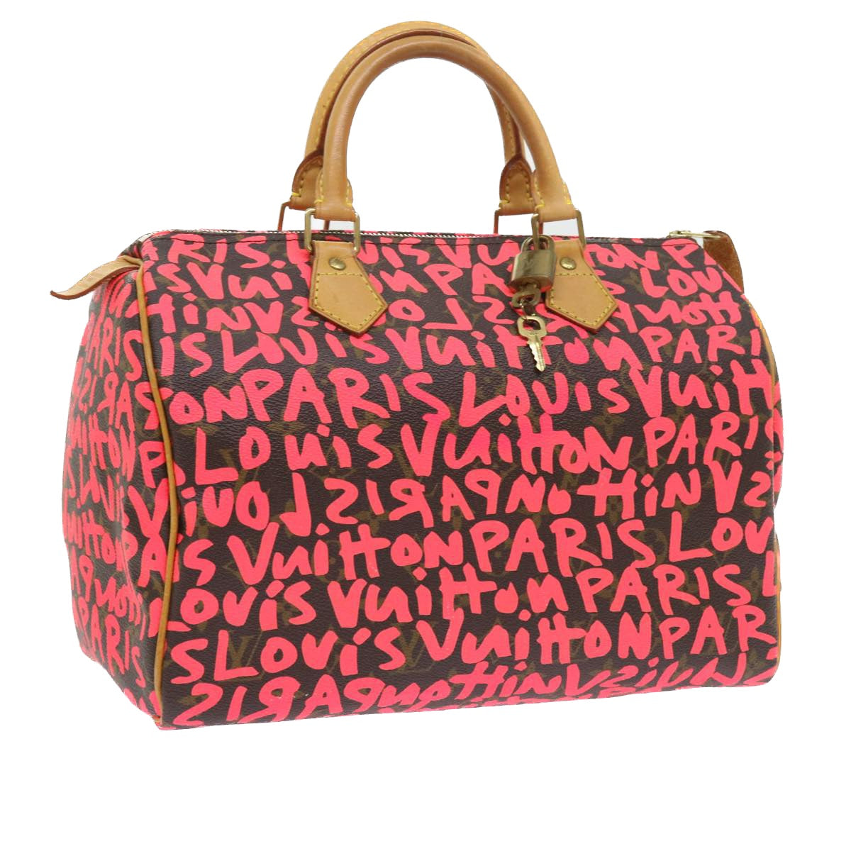 LOUIS VUITTON Monogram Graffiti Speedy 30 Hand Bag Pink M93704 LV Auth 56156SAM