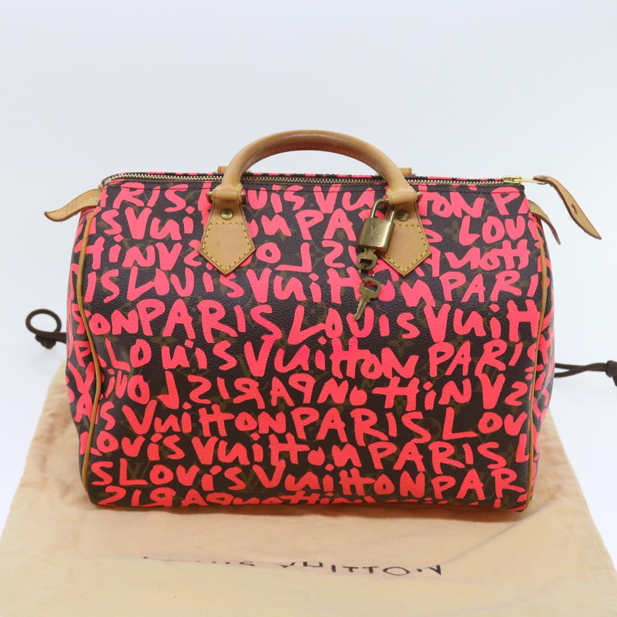 LOUIS VUITTON Monogram Graffiti Speedy 30 Hand Bag Pink M93704 LV Auth 56156SAM