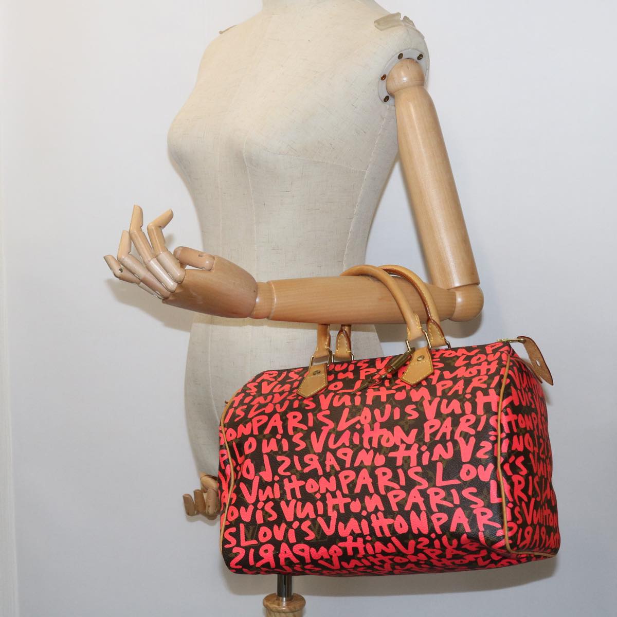 LOUIS VUITTON Monogram Graffiti Speedy 30 Hand Bag Pink M93704 LV Auth 56156SAM