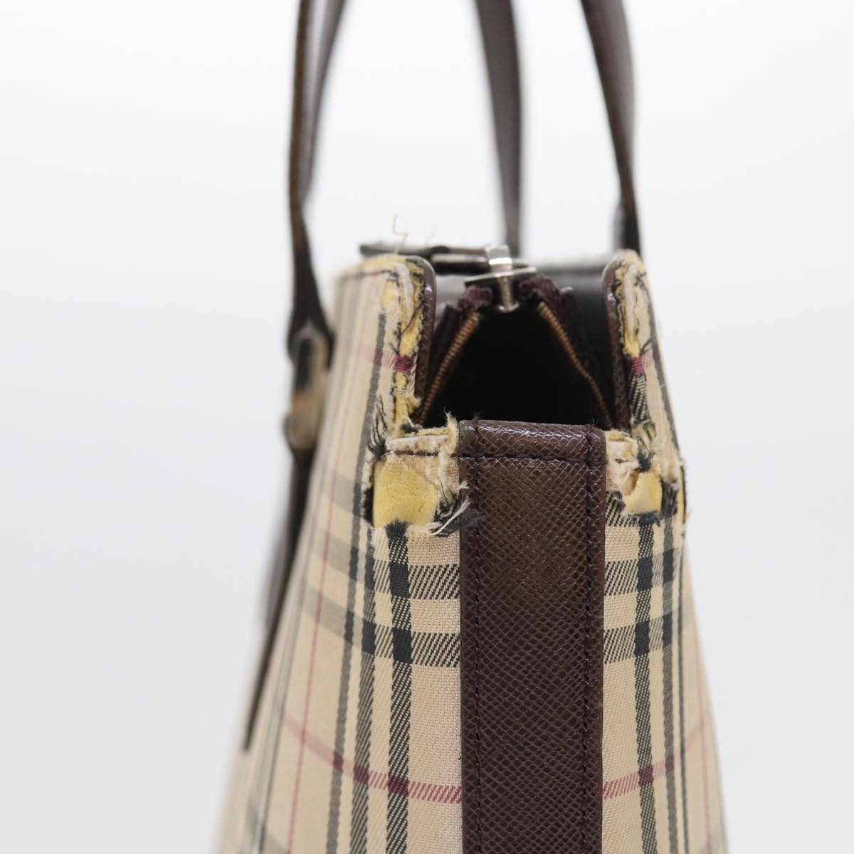 BURBERRY Nova Check Tote Bag Canvas Beige Auth 56398