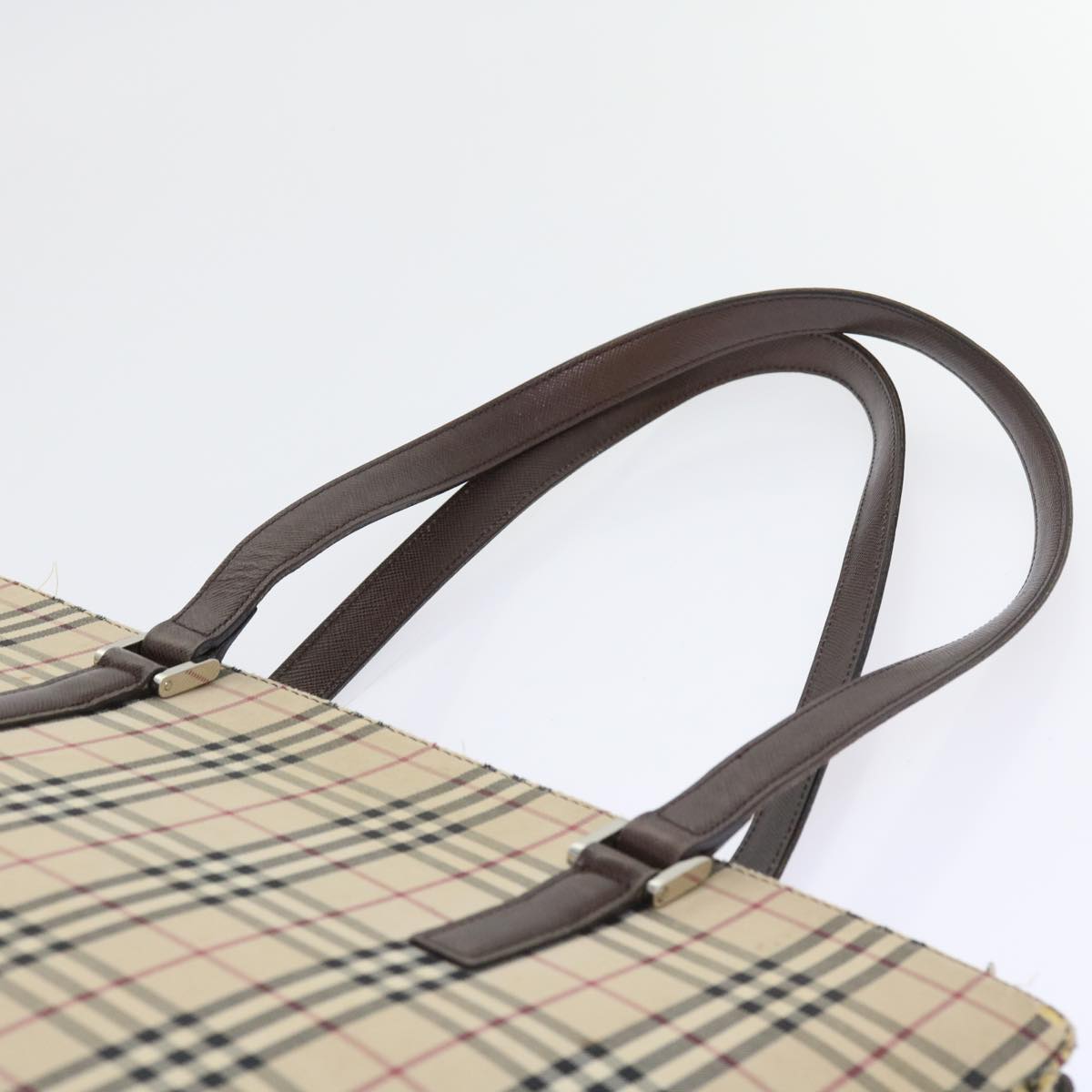 BURBERRY Nova Check Tote Bag Canvas Beige Auth 56398