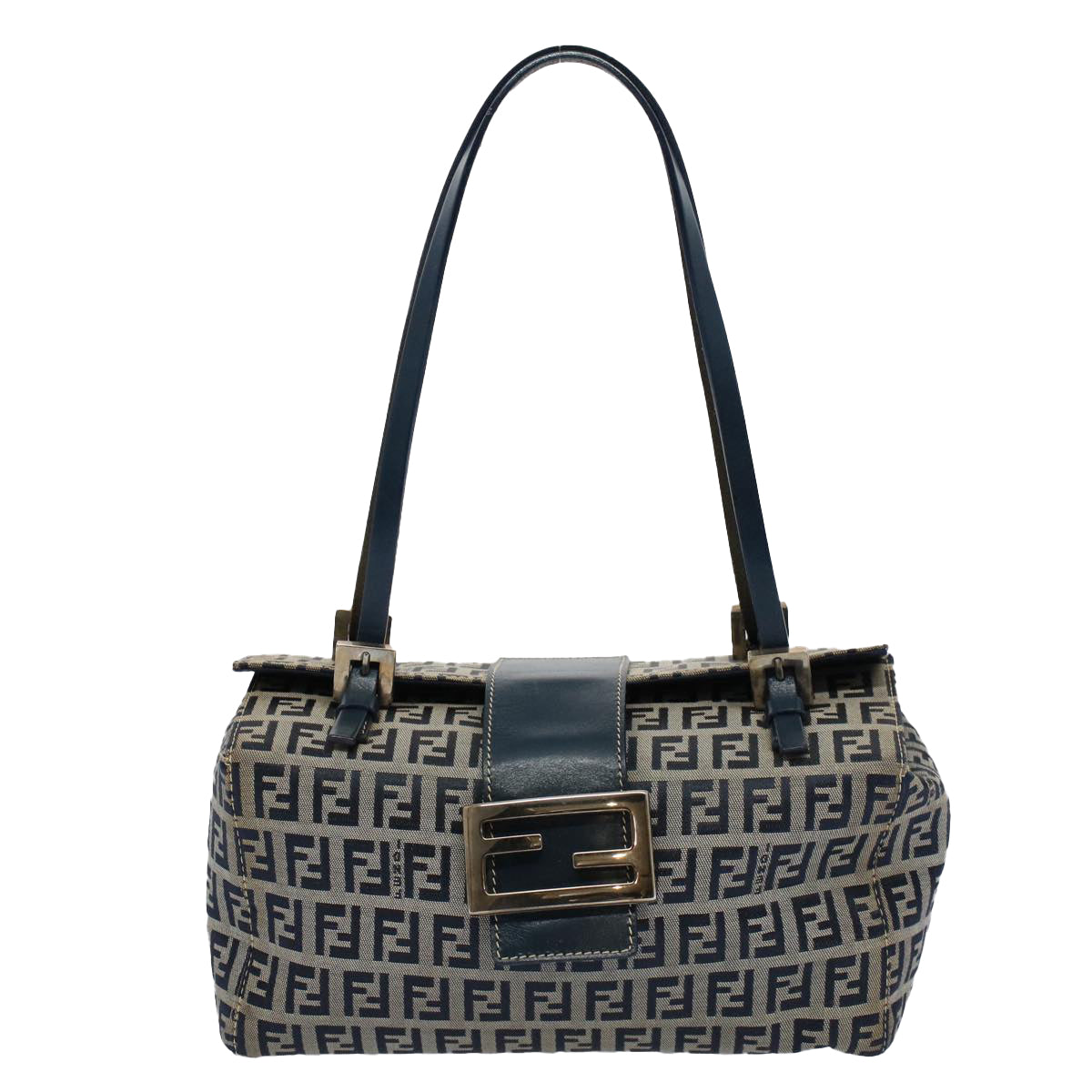 FENDI Zucchino Canvas Hand Bag Navy Auth 56963