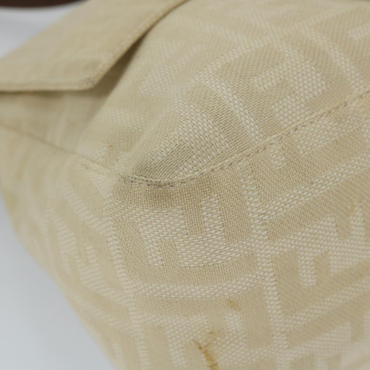 FENDI Zucca Canvas Mamma Baguette Shoulder Bag Beige Auth 57043