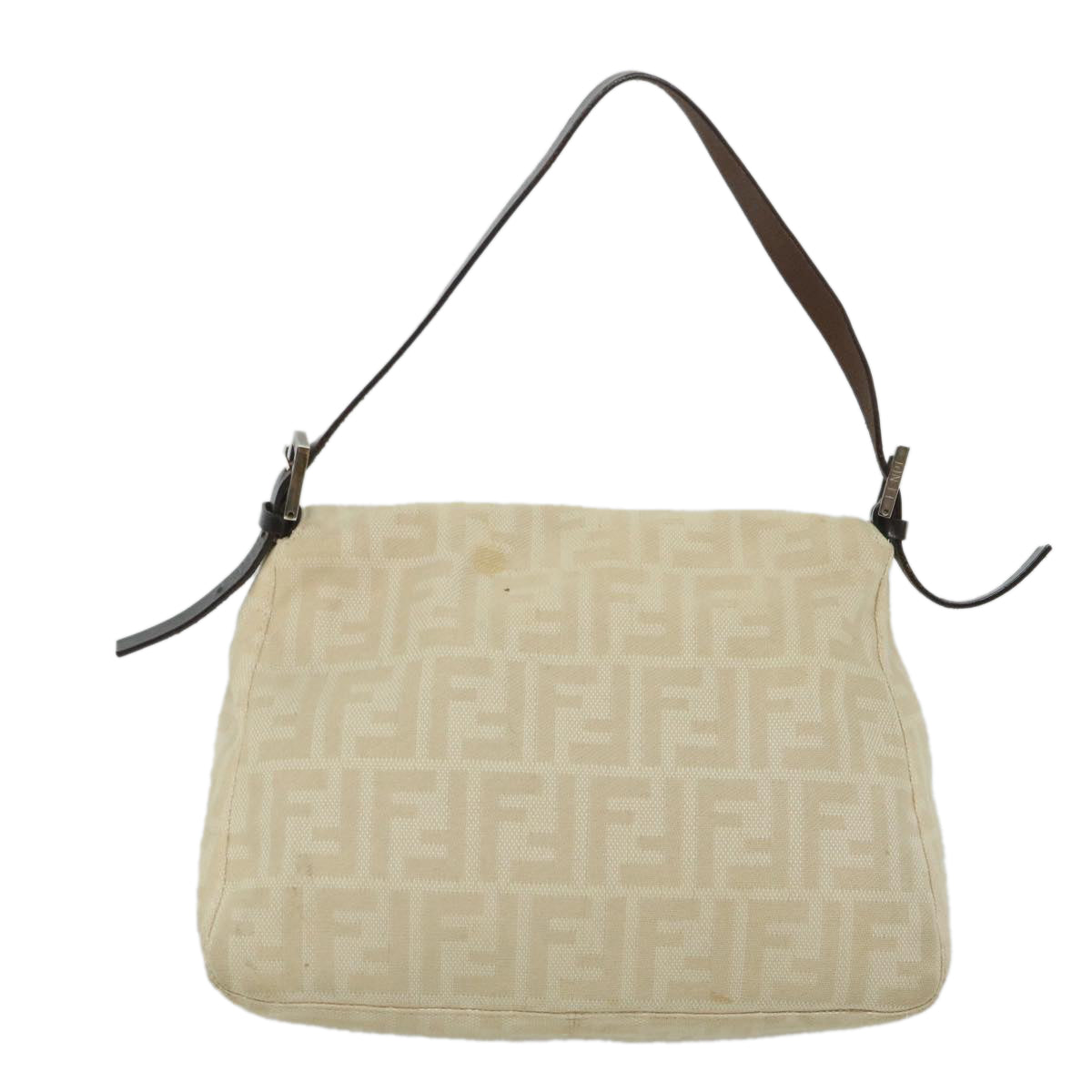 FENDI Zucca Canvas Mamma Baguette Shoulder Bag Beige Auth 57043