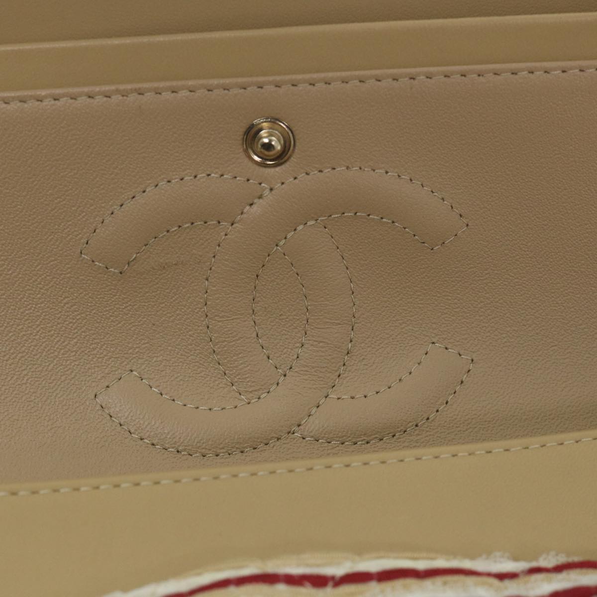 CHANEL Quilted Matelasse 25 Chain Shoulder Bag Canvas Red Beige CC Auth 58343SM