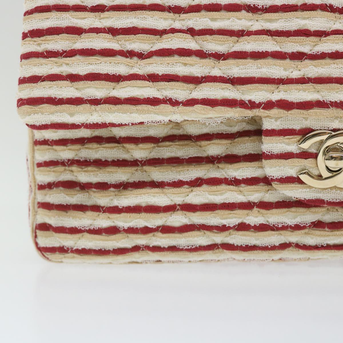 CHANEL Quilted Matelasse 25 Chain Shoulder Bag Canvas Red Beige CC Auth 58343SM