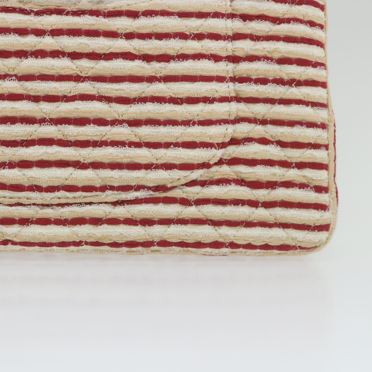 CHANEL Quilted Matelasse 25 Chain Shoulder Bag Canvas Red Beige CC Auth 58343SM