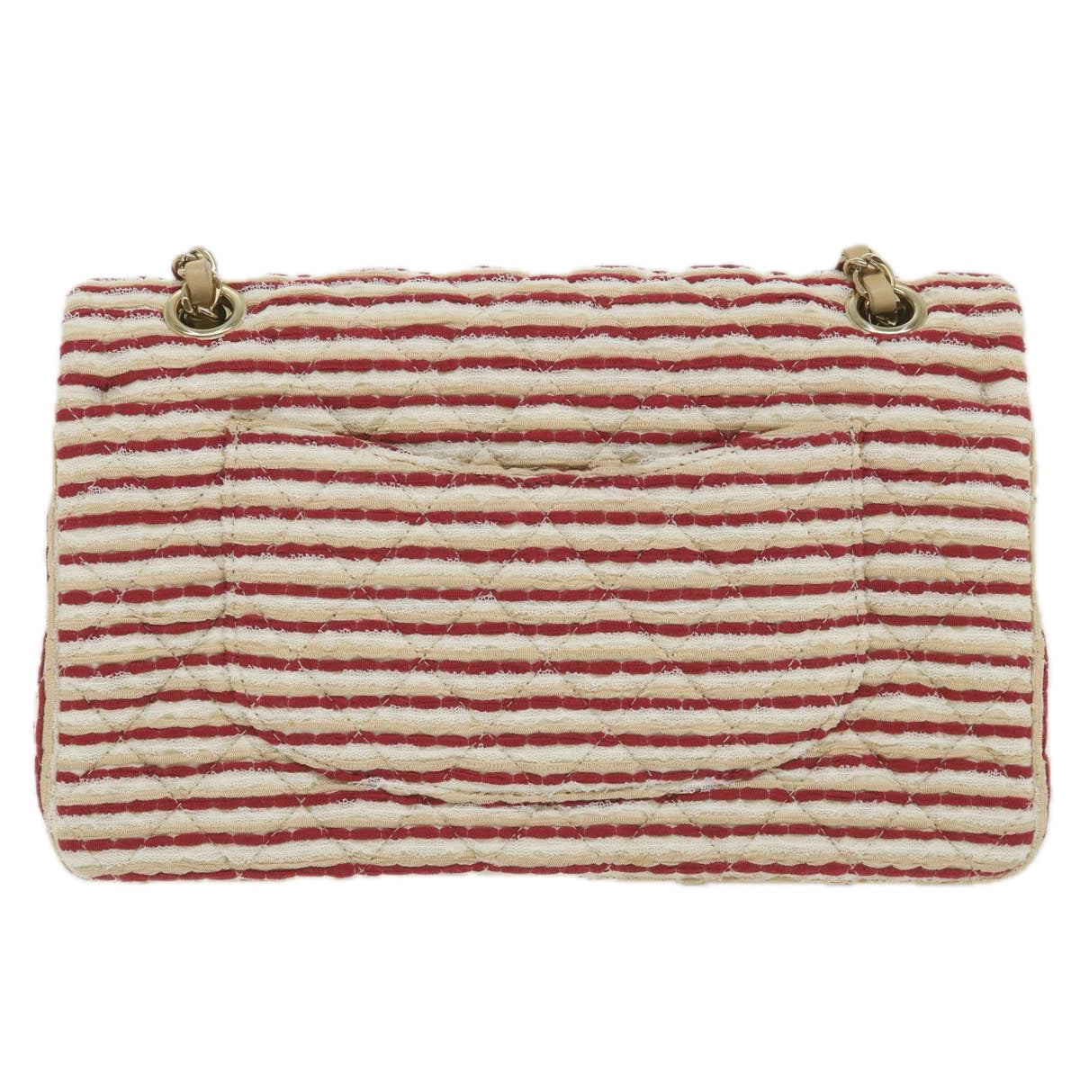 CHANEL Quilted Matelasse 25 Chain Shoulder Bag Canvas Red Beige CC Auth 58343SM