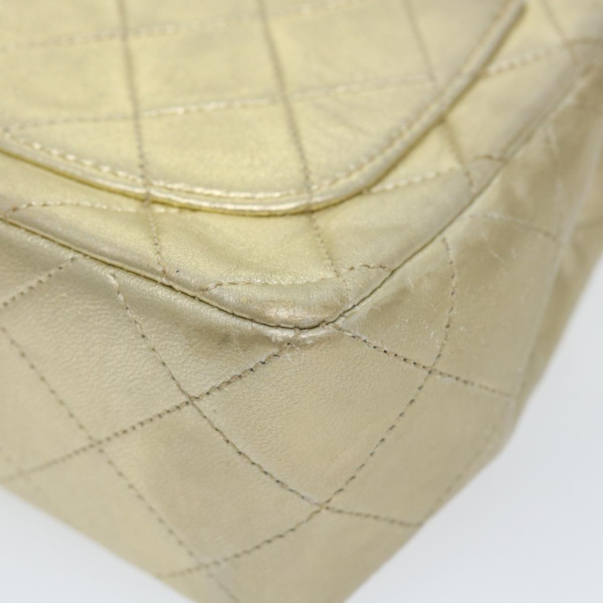 CHANEL Matelasse 17 Chain Shoulder Bag Lamb Skin Gold CC Auth 58346SAV