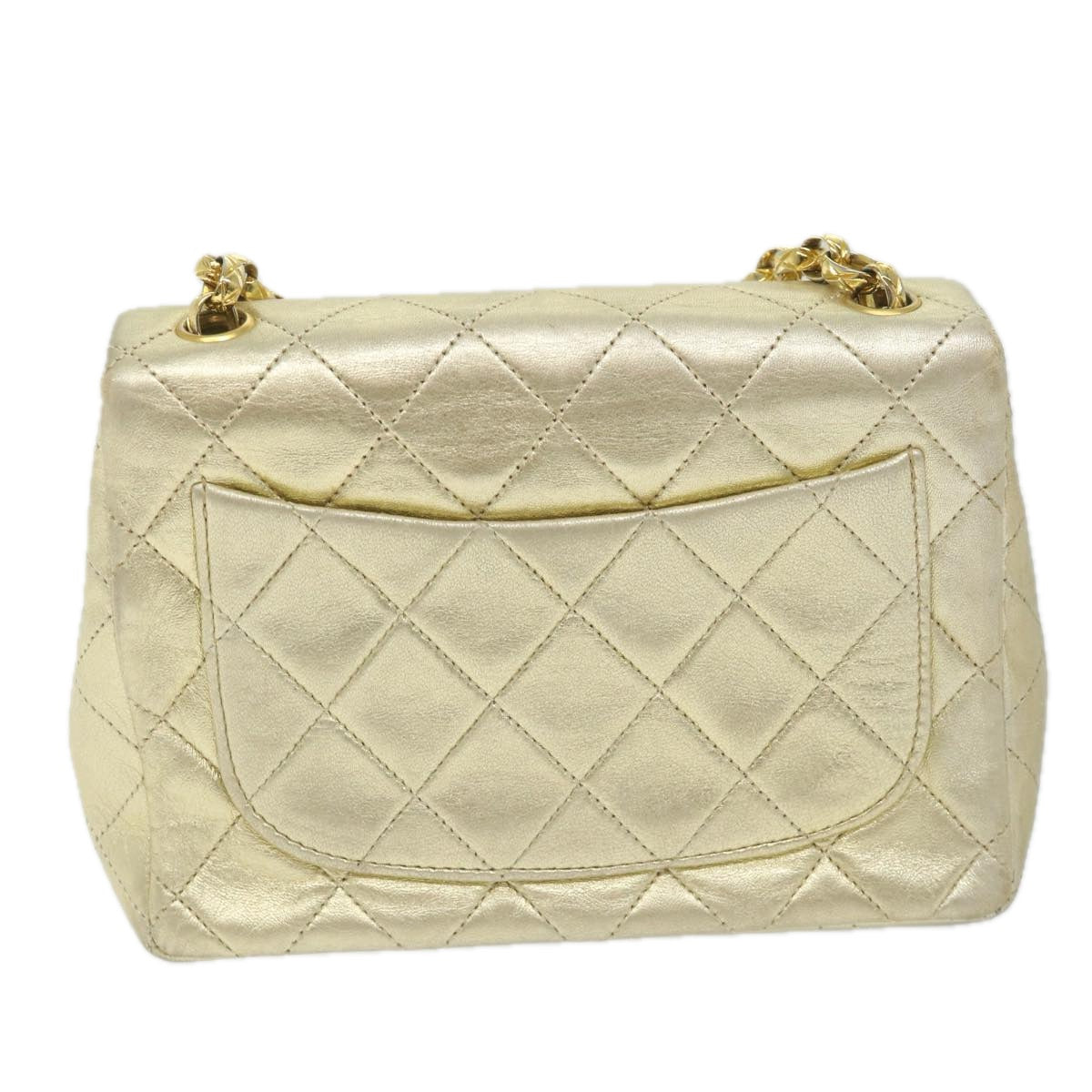 CHANEL Matelasse 17 Chain Shoulder Bag Lamb Skin Gold CC Auth 58346SAV