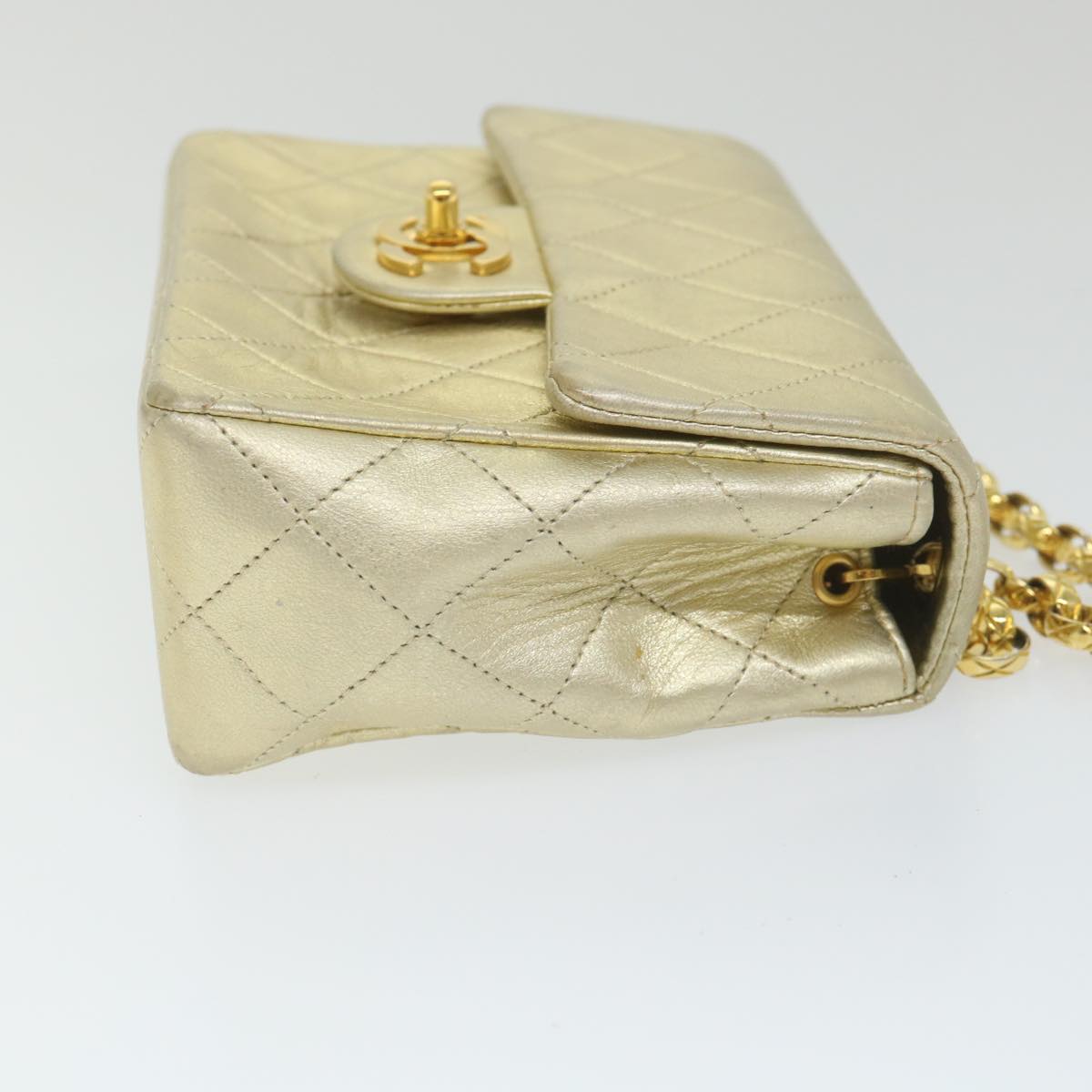 CHANEL Matelasse 17 Chain Shoulder Bag Lamb Skin Gold CC Auth 58346SAV