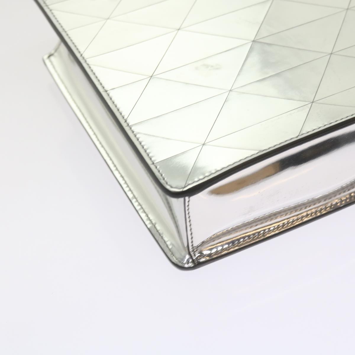 PRADA Hand Bag Metallic leather Silver Auth 59813SV