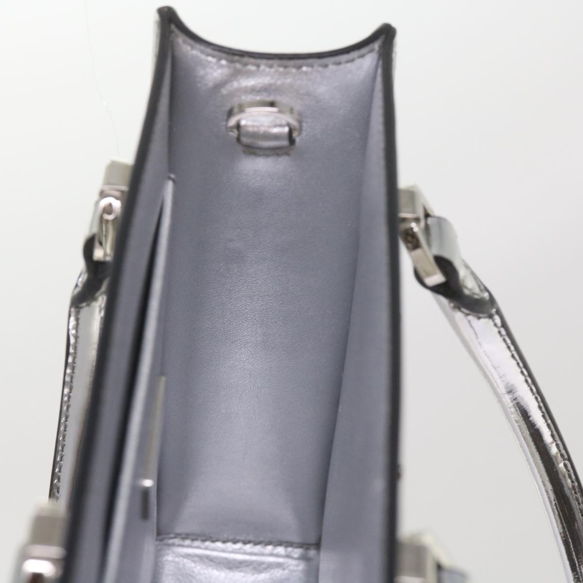 PRADA Hand Bag Metallic leather Silver Auth 59813SV