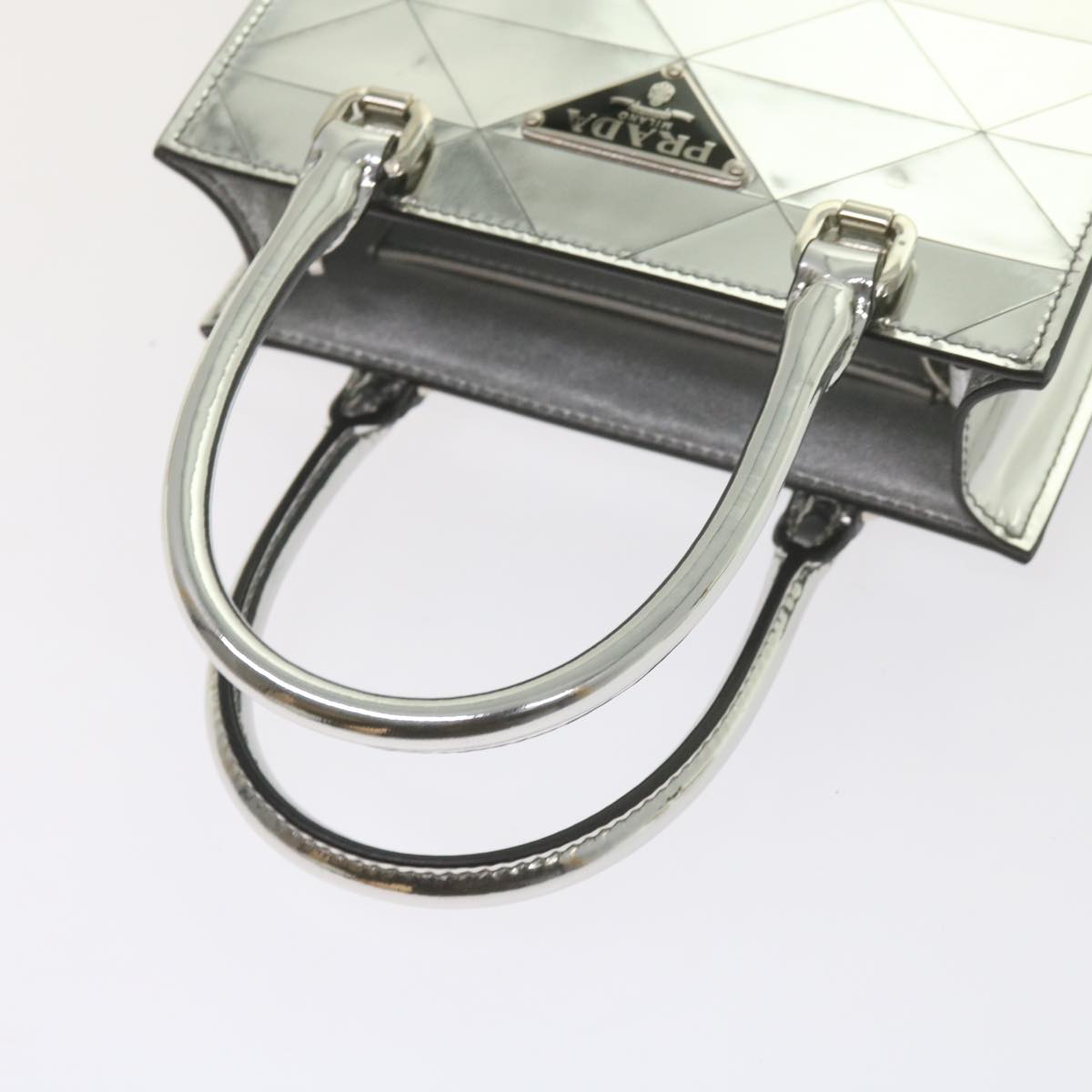 PRADA Hand Bag Metallic leather Silver Auth 59813SV