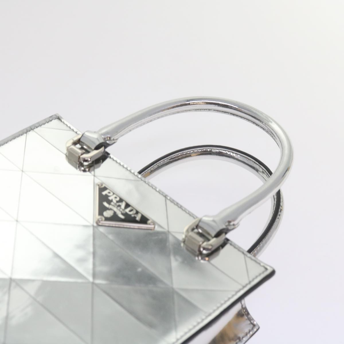 PRADA Hand Bag Metallic leather Silver Auth 59813SV