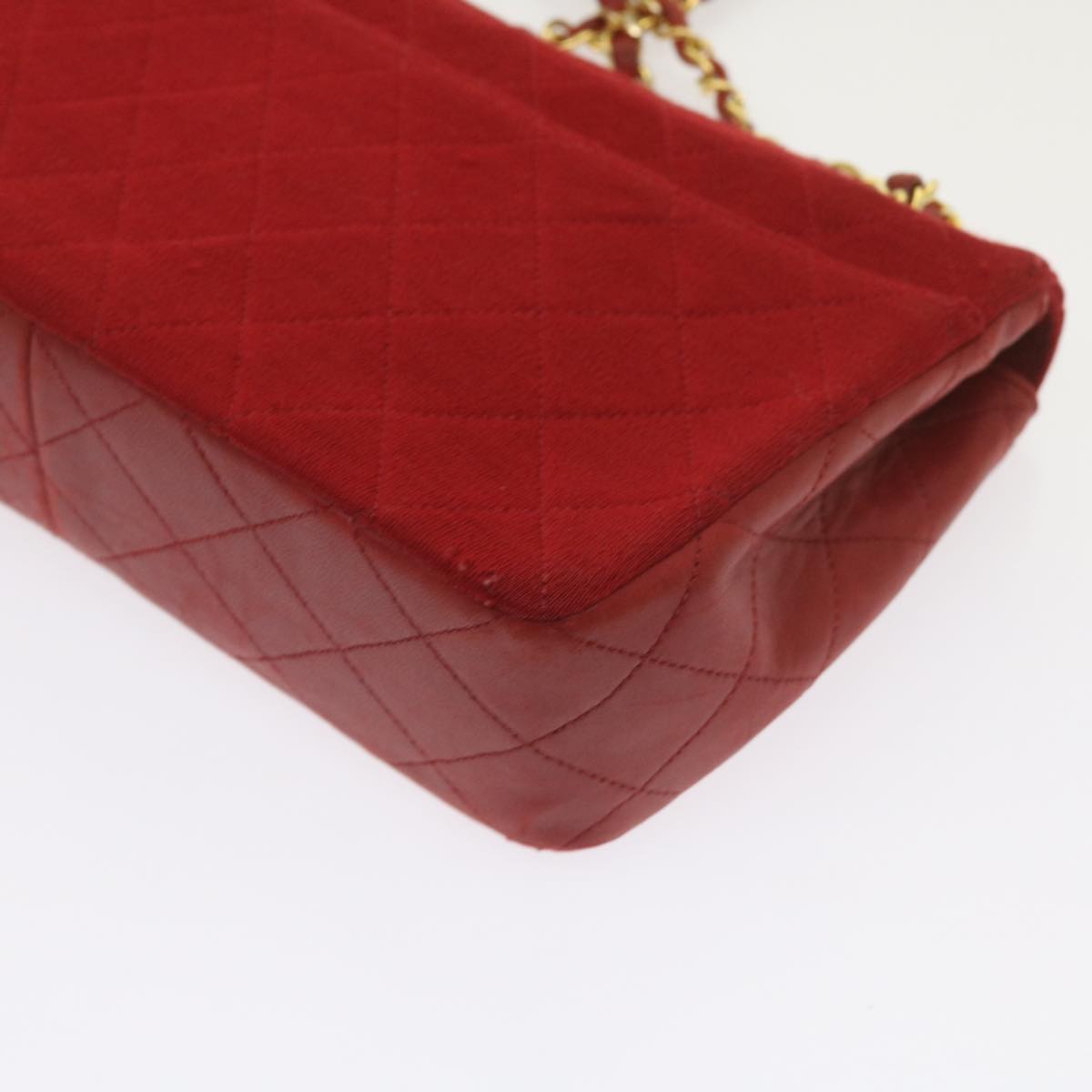 CHANEL Matelasse Chain Shoulder Bag Canvas Red CC Auth 59869A