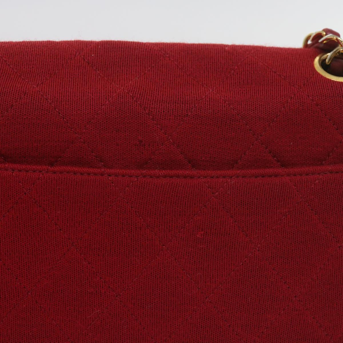 CHANEL Matelasse Chain Shoulder Bag Canvas Red CC Auth 59869A