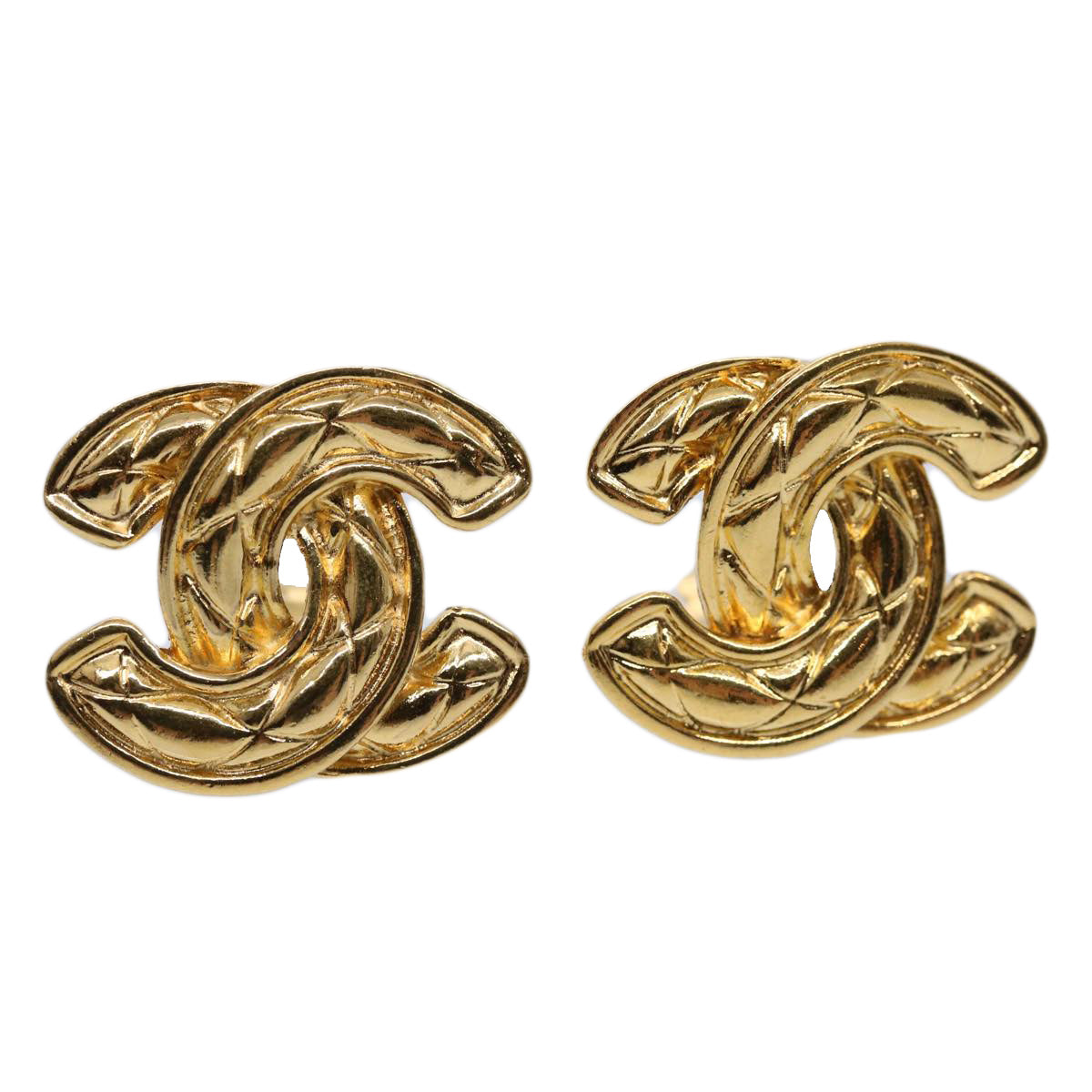 CHANEL COCO Mark Earring Gold Tone CC Auth 60078A