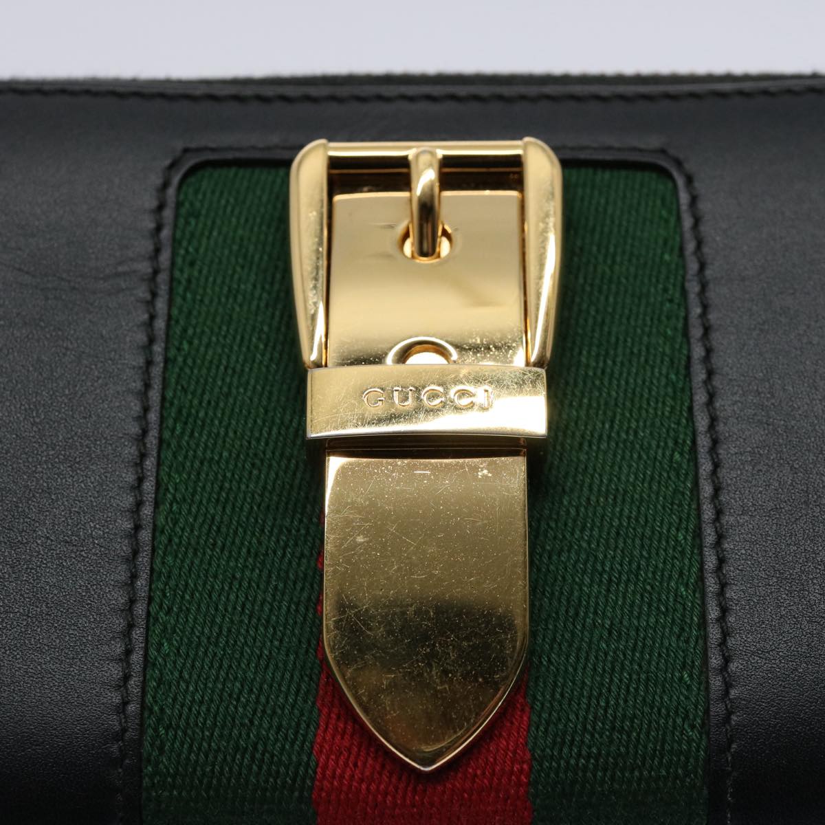 GUCCI Silvi Web Sherry Line Long Wallet Leather Black Red 476083 Auth 60085AV
