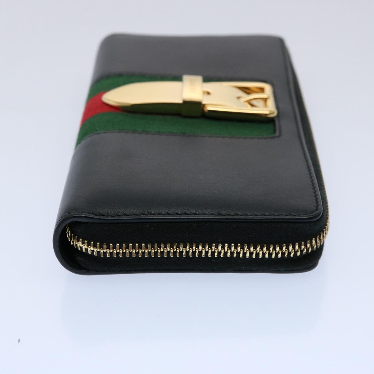 GUCCI Silvi Web Sherry Line Long Wallet Leather Black Red 476083 Auth 60085AV
