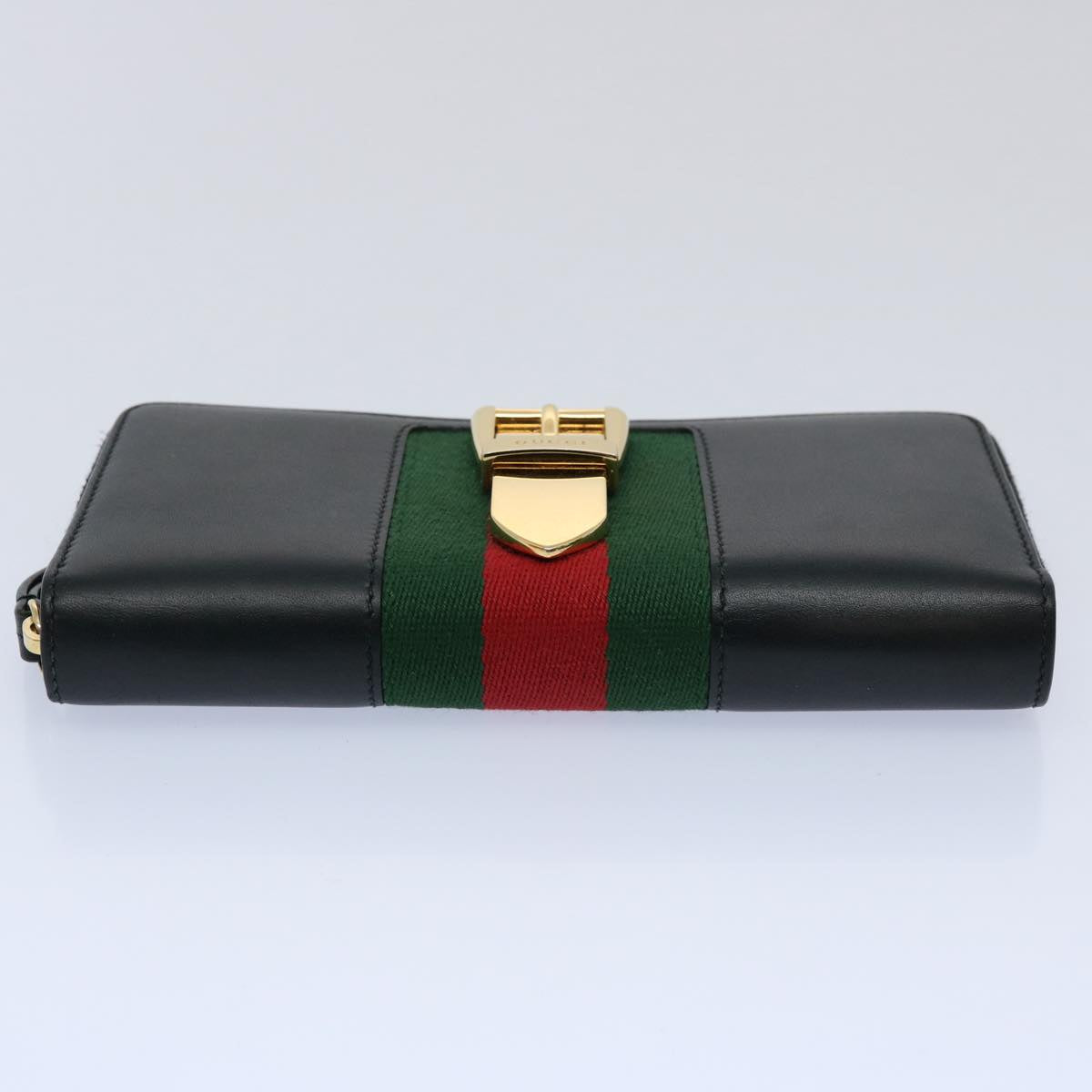 GUCCI Silvi Web Sherry Line Long Wallet Leather Black Red 476083 Auth 60085AV