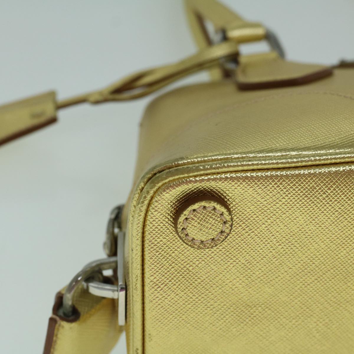 PRADA Hand Bag Safiano leather Gold Auth 60231V