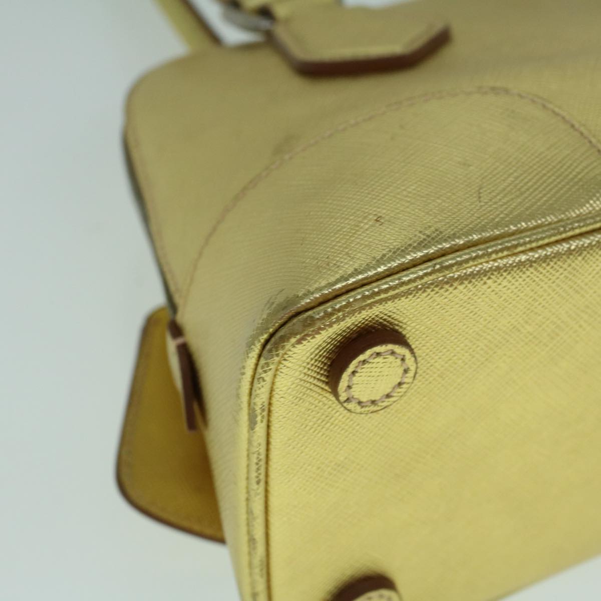 PRADA Hand Bag Safiano leather Gold Auth 60231V