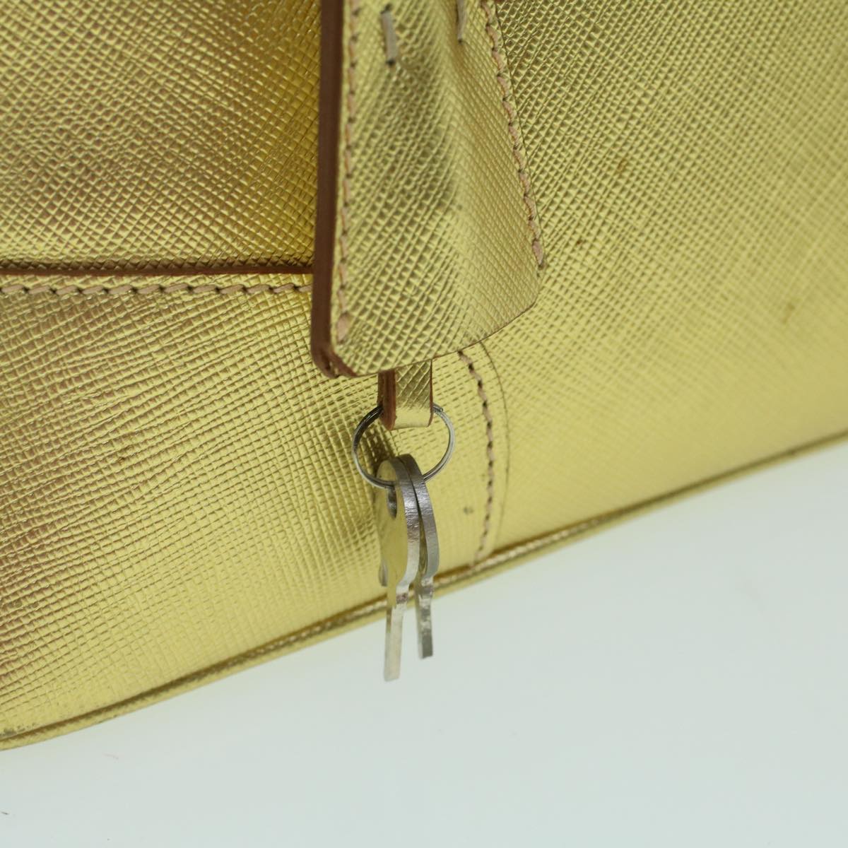 PRADA Hand Bag Safiano leather Gold Auth 60231V