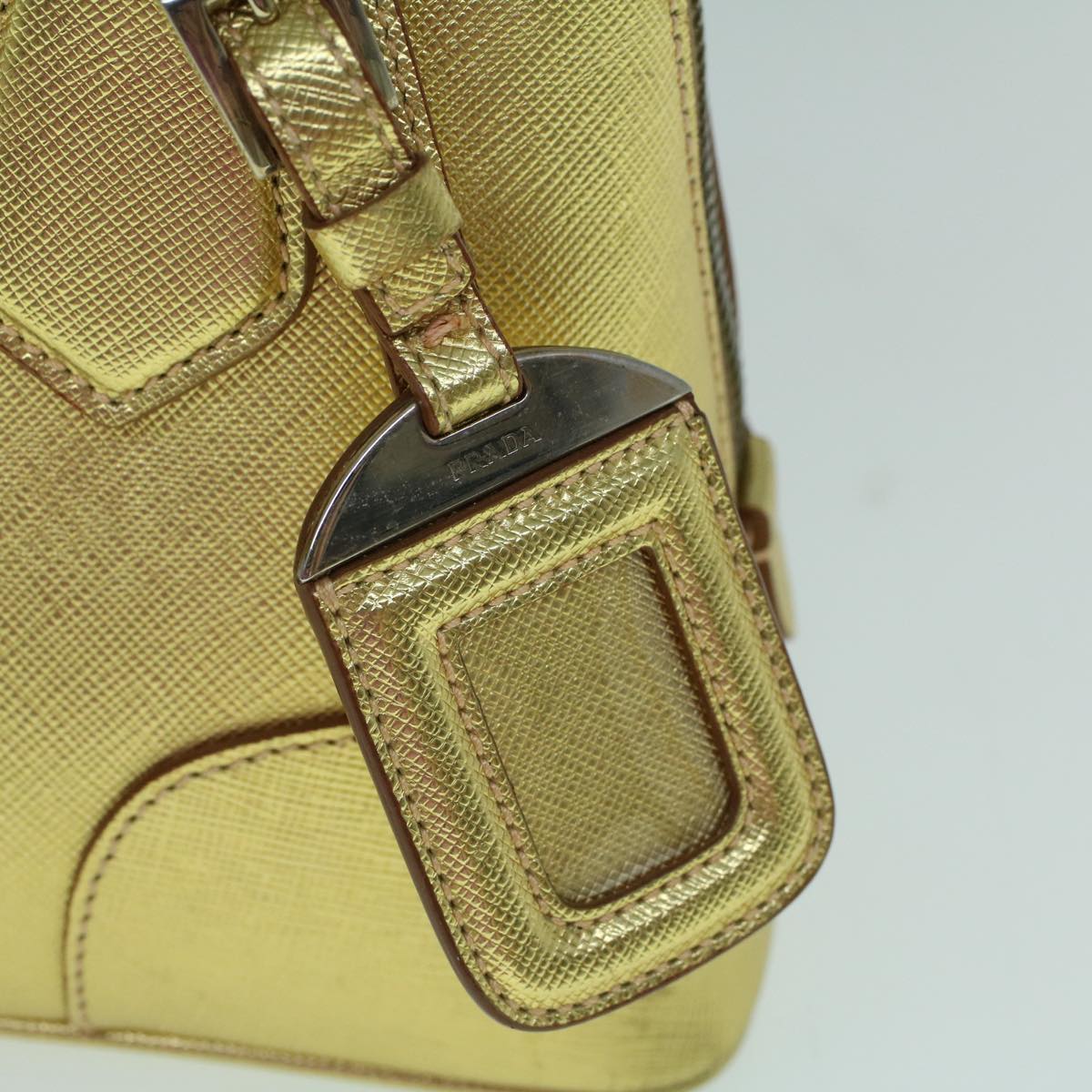 PRADA Hand Bag Safiano leather Gold Auth 60231V