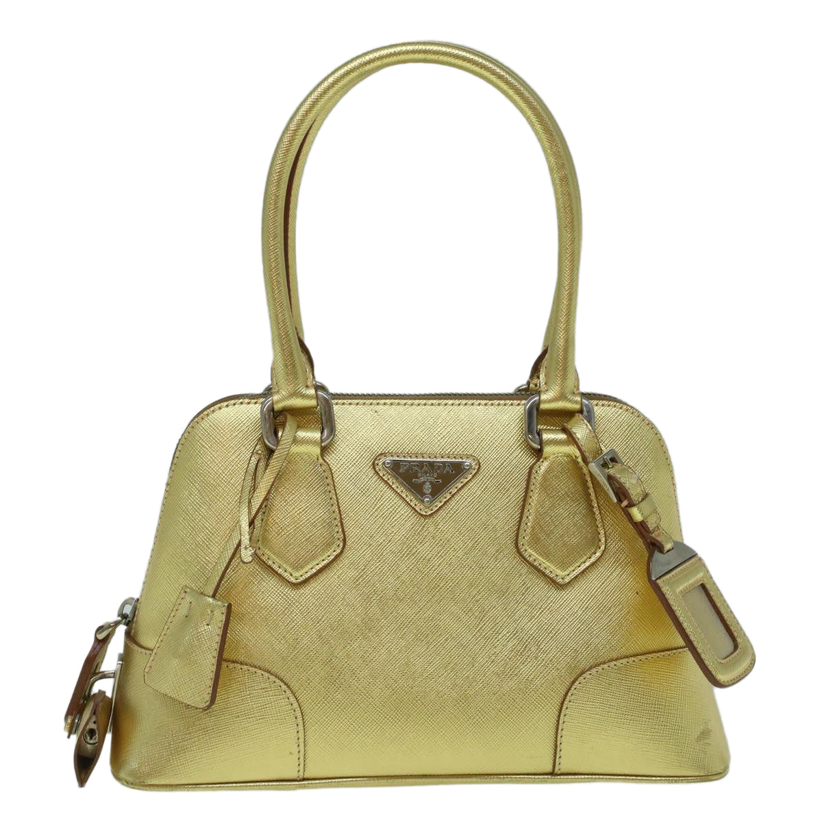 PRADA Hand Bag Safiano leather Gold Auth 60231V