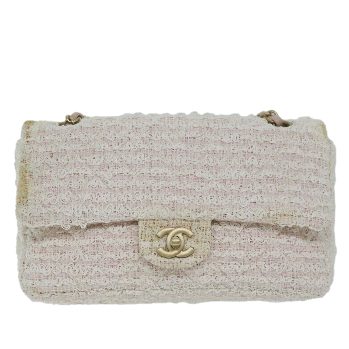 CHANEL Matelasse Chain Shoulder Bag Tweed Pink CC Auth 60753A